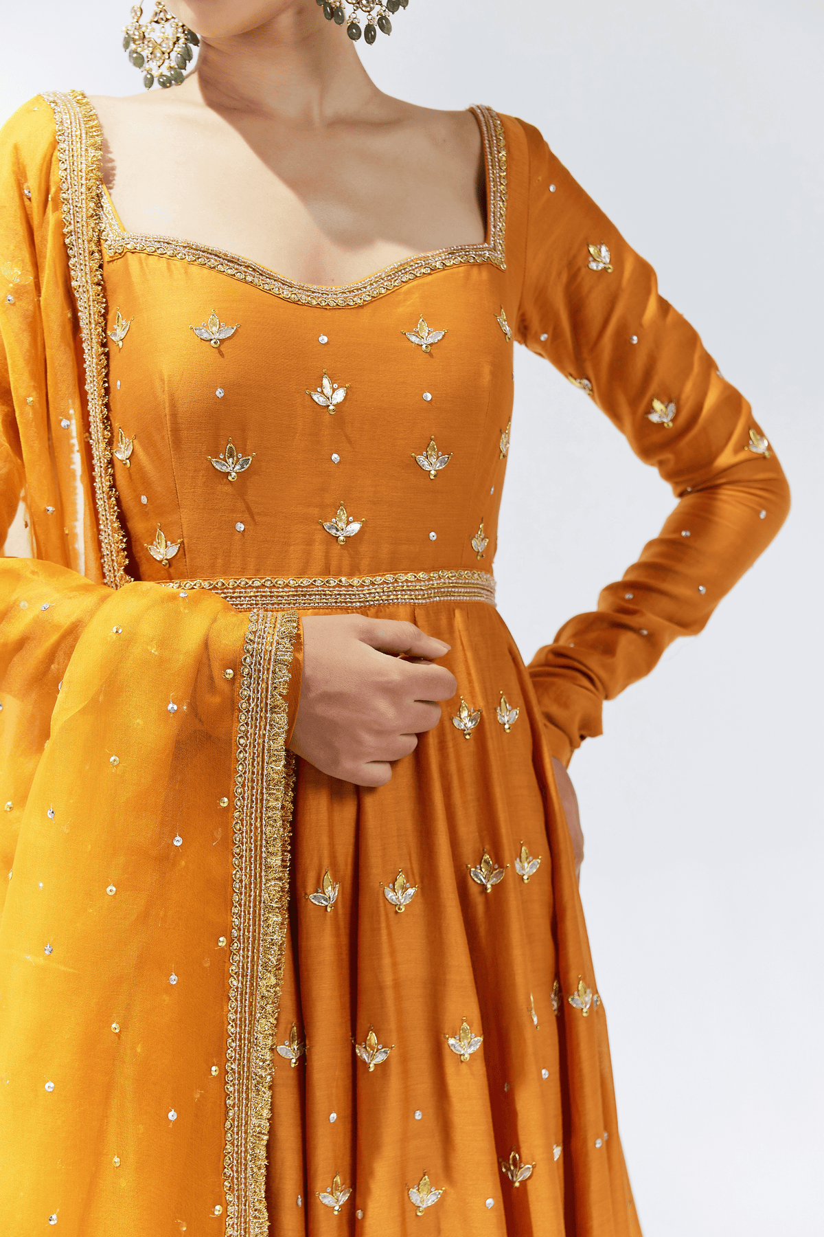 Burnt Orange Embroidered Anarkali Set