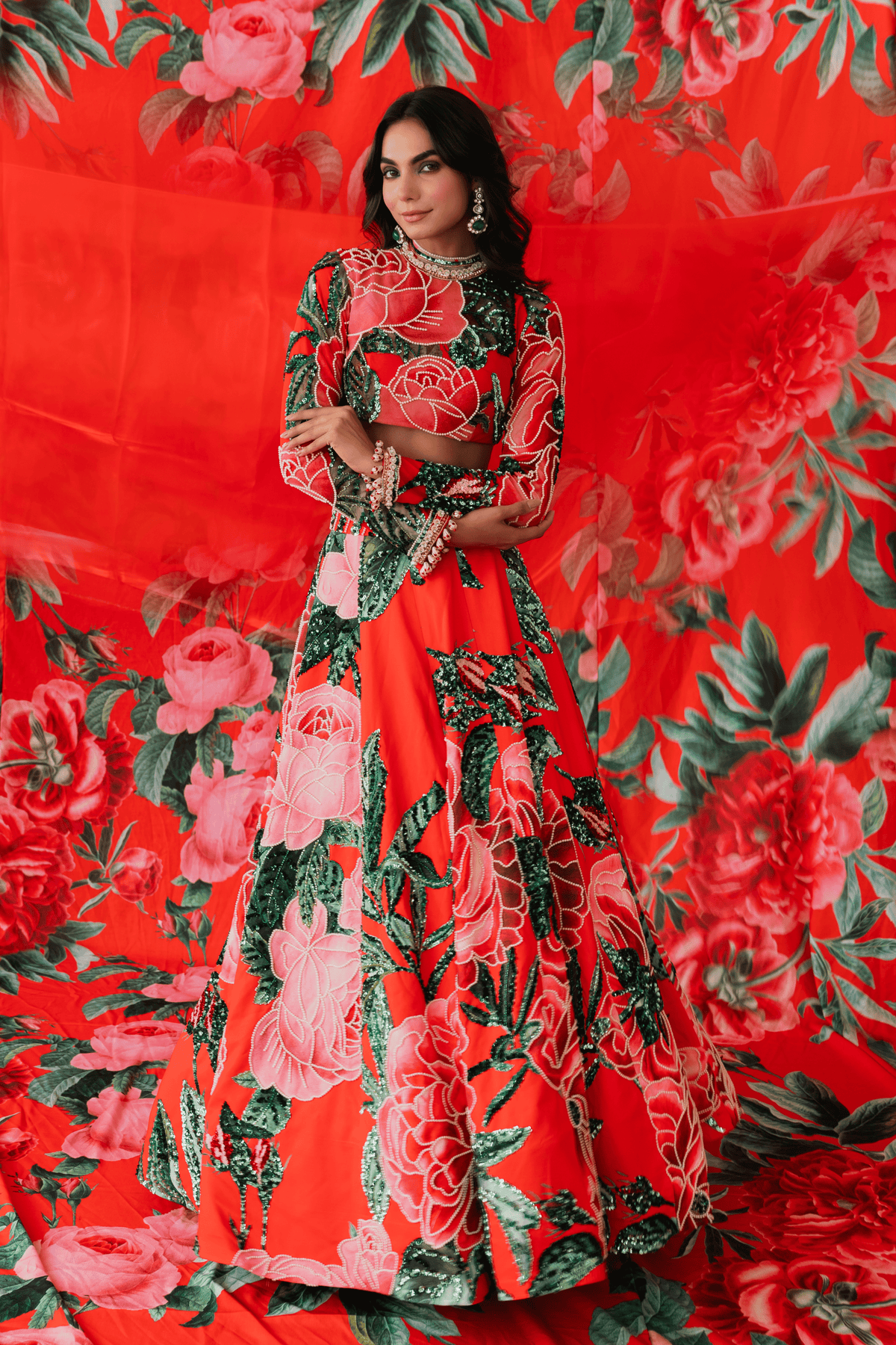 Red Top With Lehenga