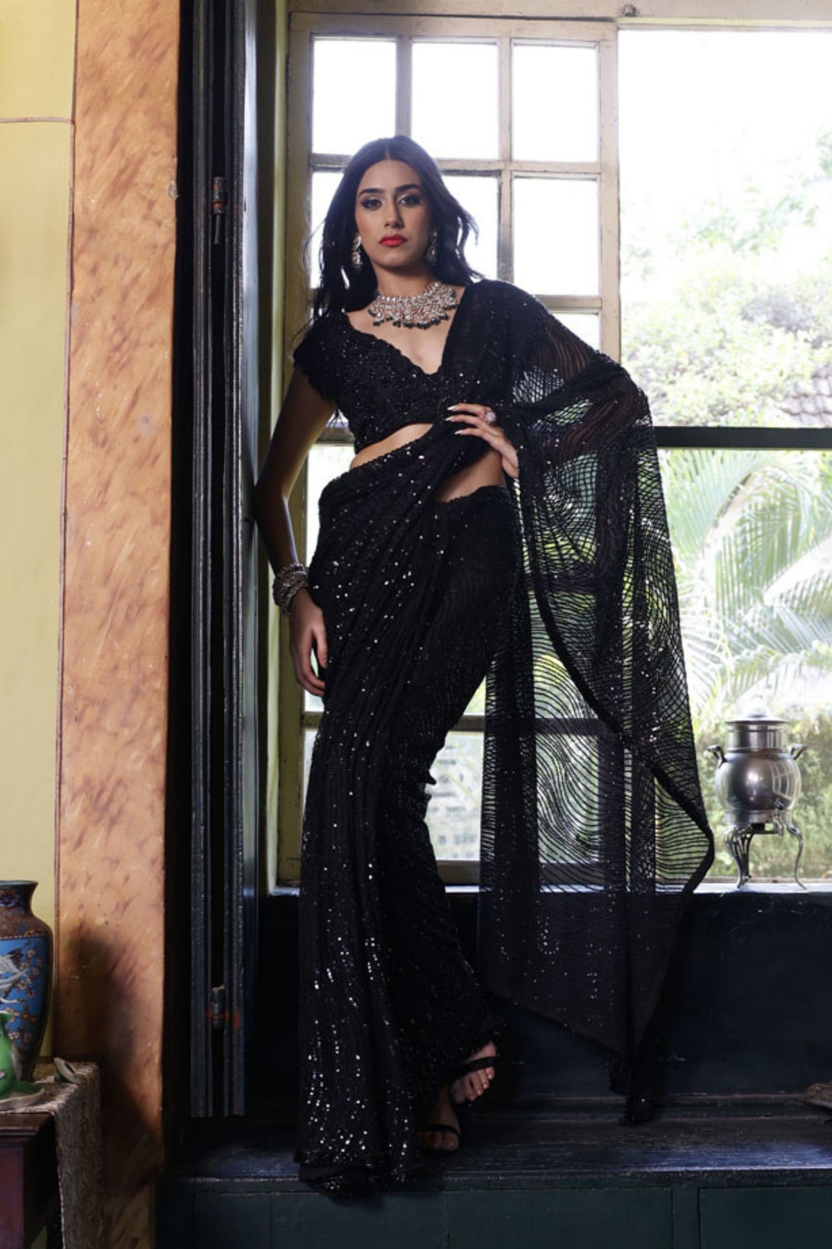 Black Embroidered Saree and Choli