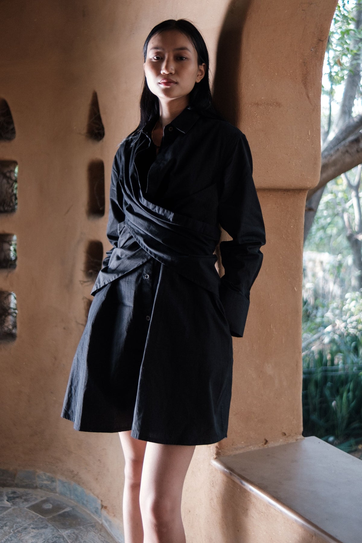 Black Seattle Wrap Shirt Dress