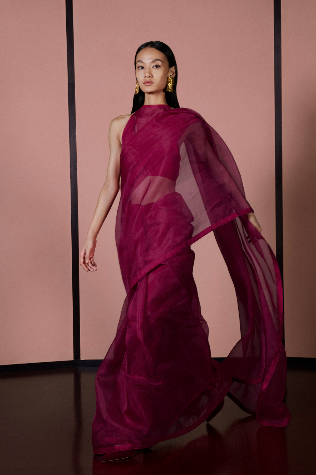 Handwoven Sangria Red Organza Sari