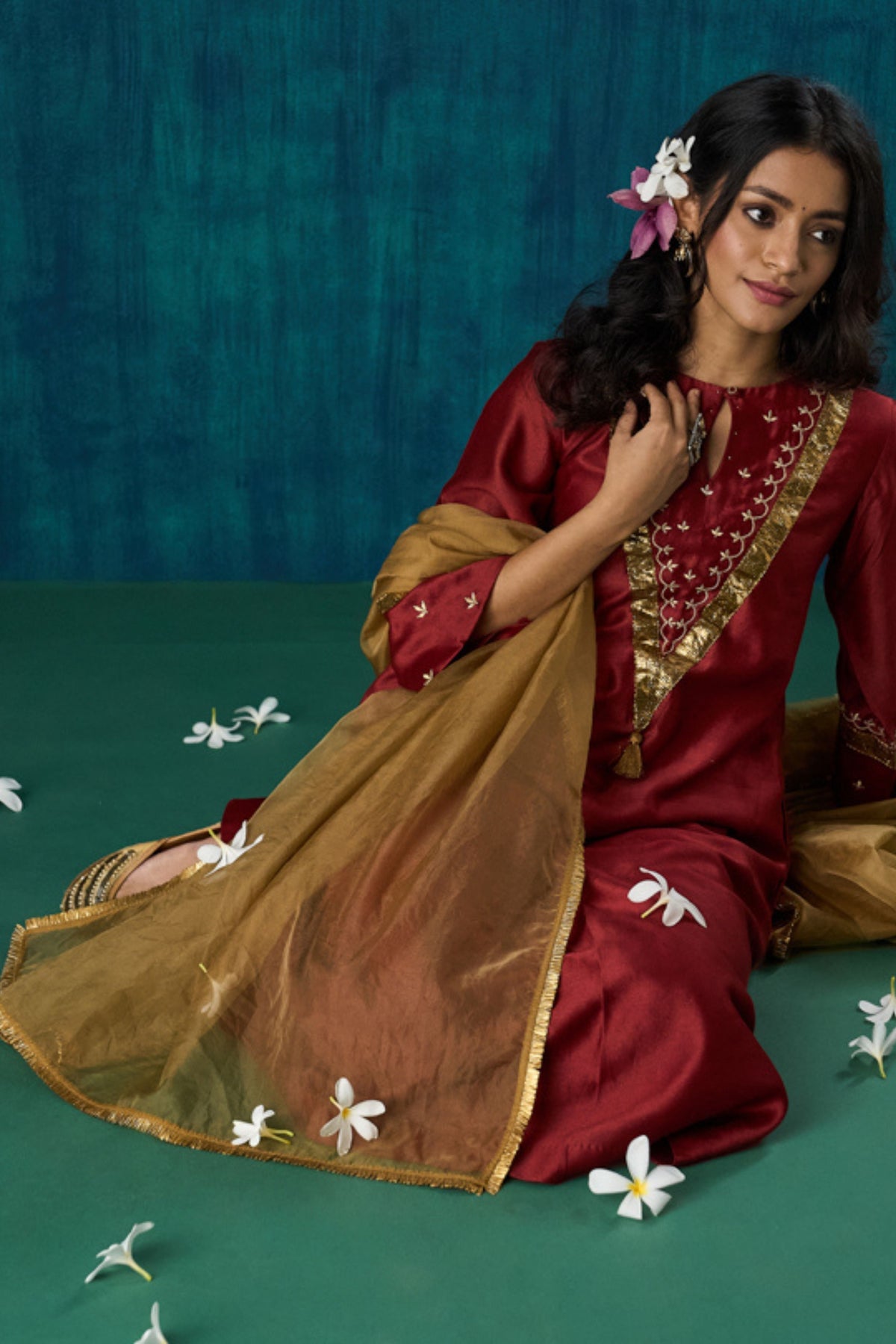 Maroon Embroidered Kurta Sets