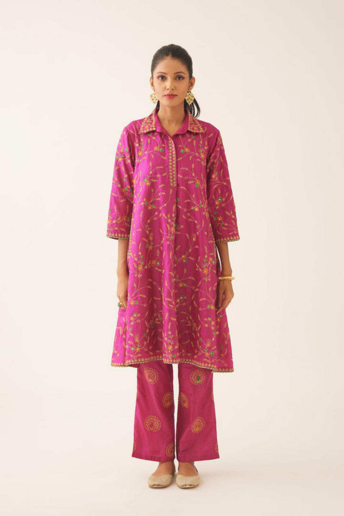 Jazzberry A-line Short  Silk Kurta Set