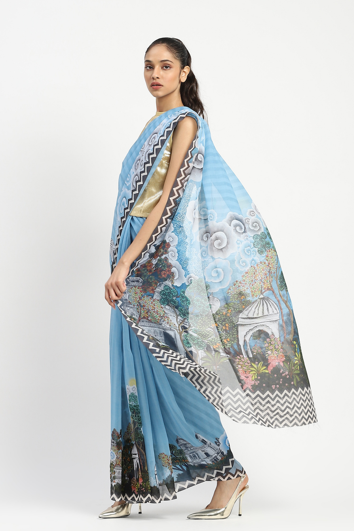 City Graffiti Blue Printed Saree