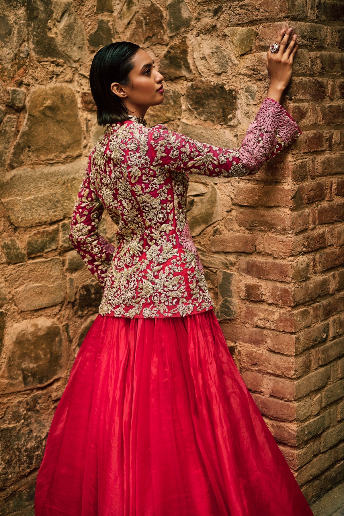 Farasha Pink Jacket With Lehenga