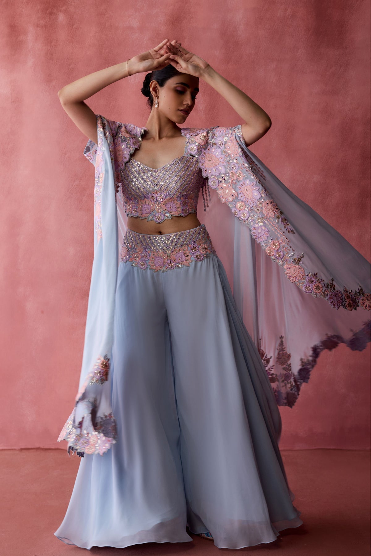 Powder Blue Cape Sharara Set