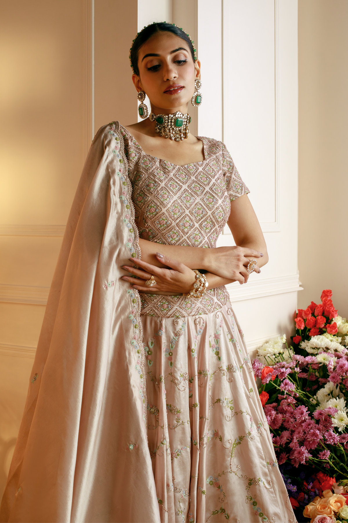 Champagne Silk Lehenga Set