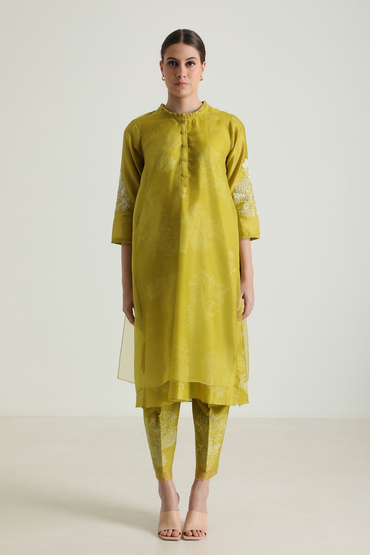 Printed Chartruese Layered Kurta Set