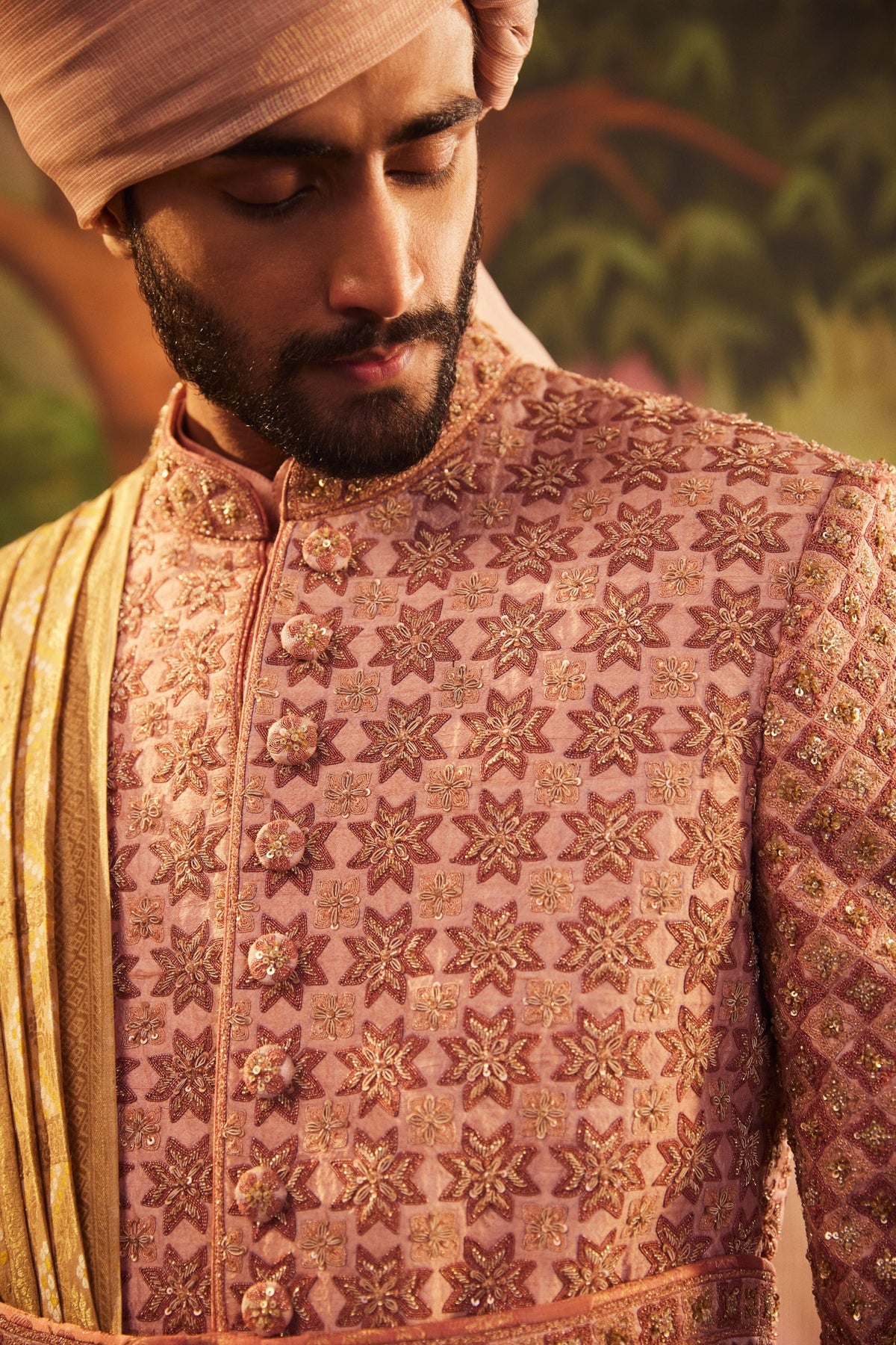 Pink Raw Silk Sherwani