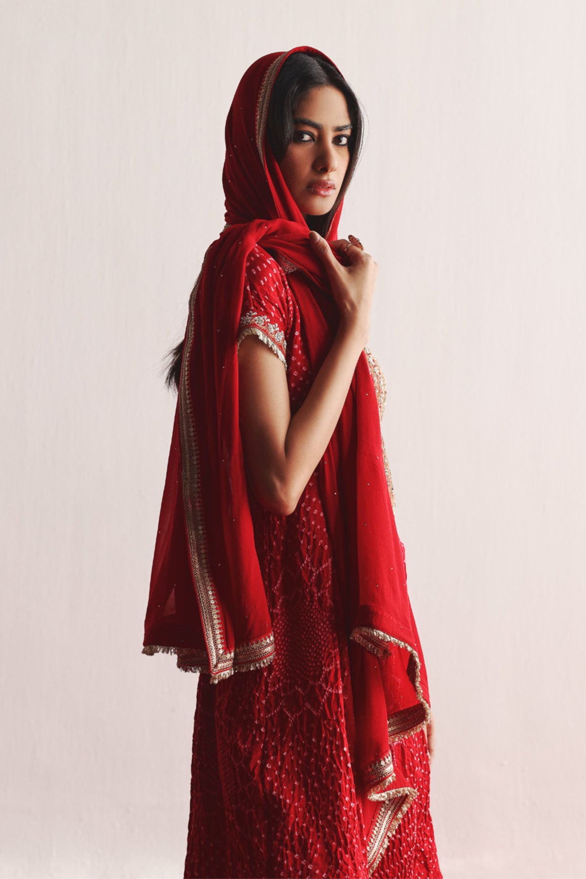 Red Mukaish Dupatta With Finishing