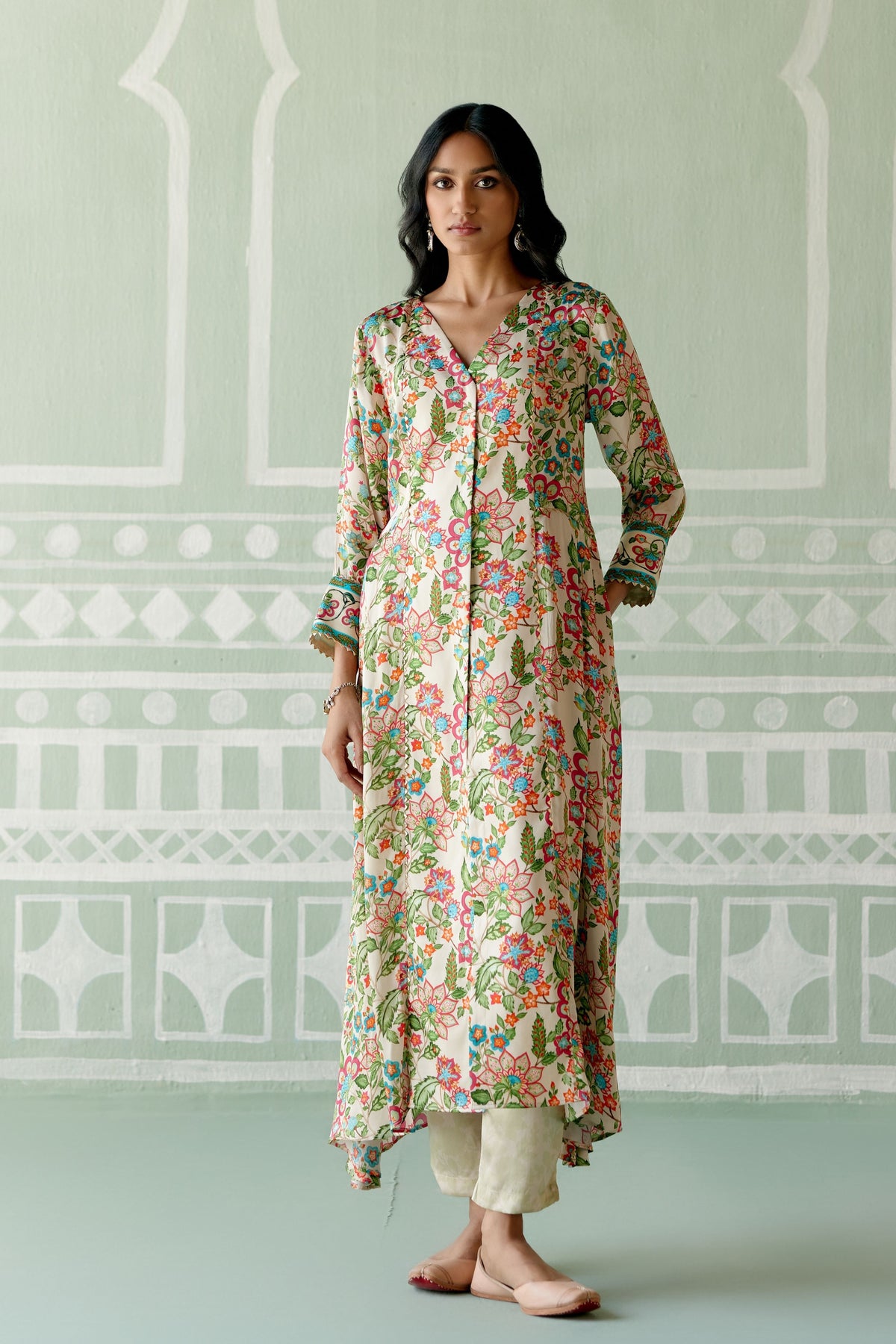 Ecru Floral Kurta Set