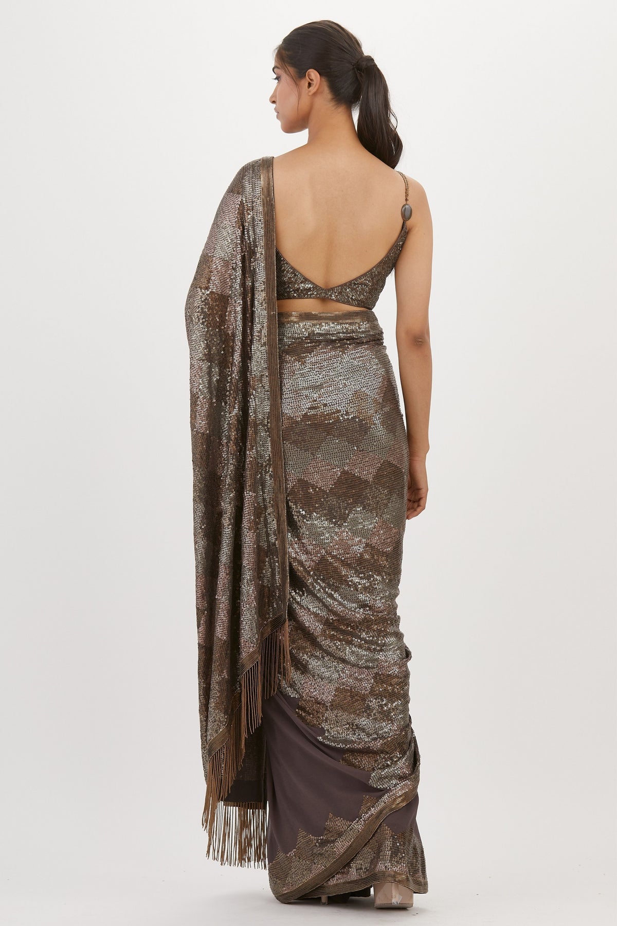 Charcoal Sequin Sheeting Saree Set