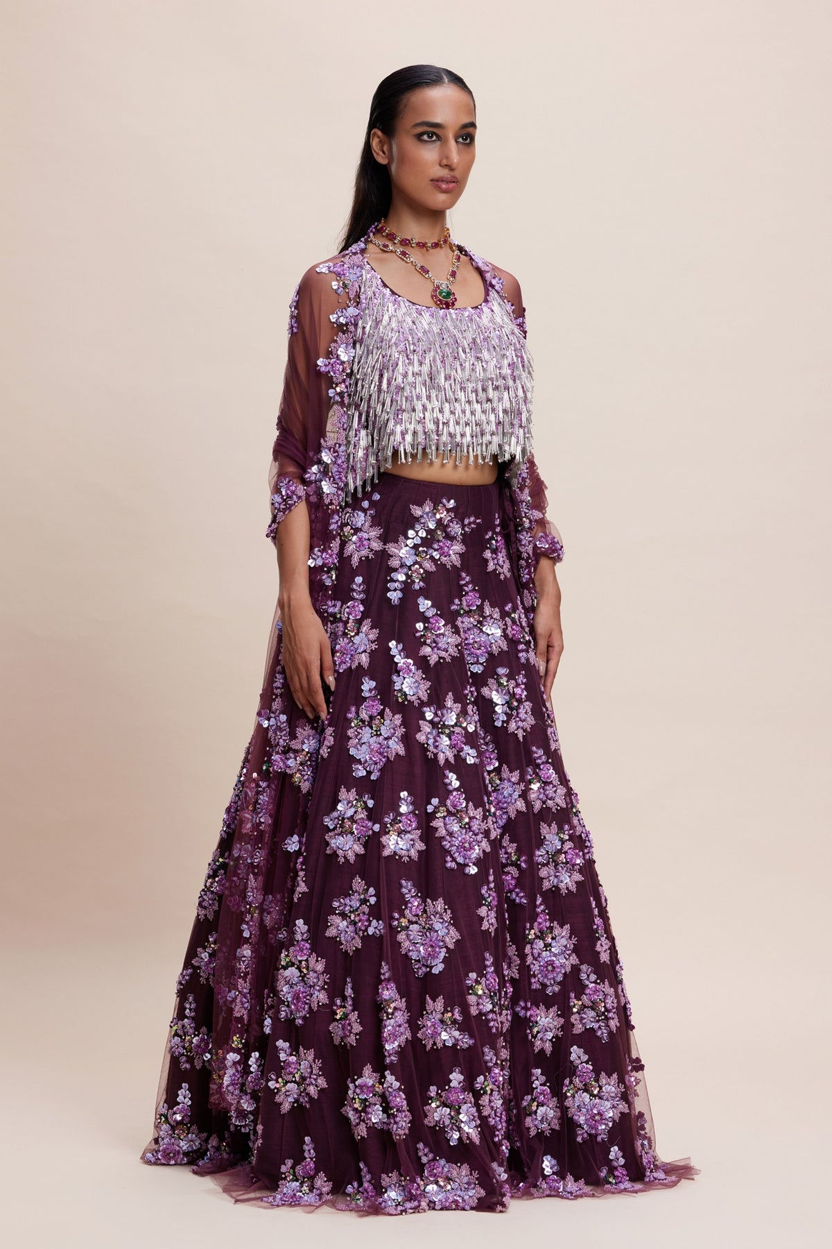 Purple Embellished Lehenga Set