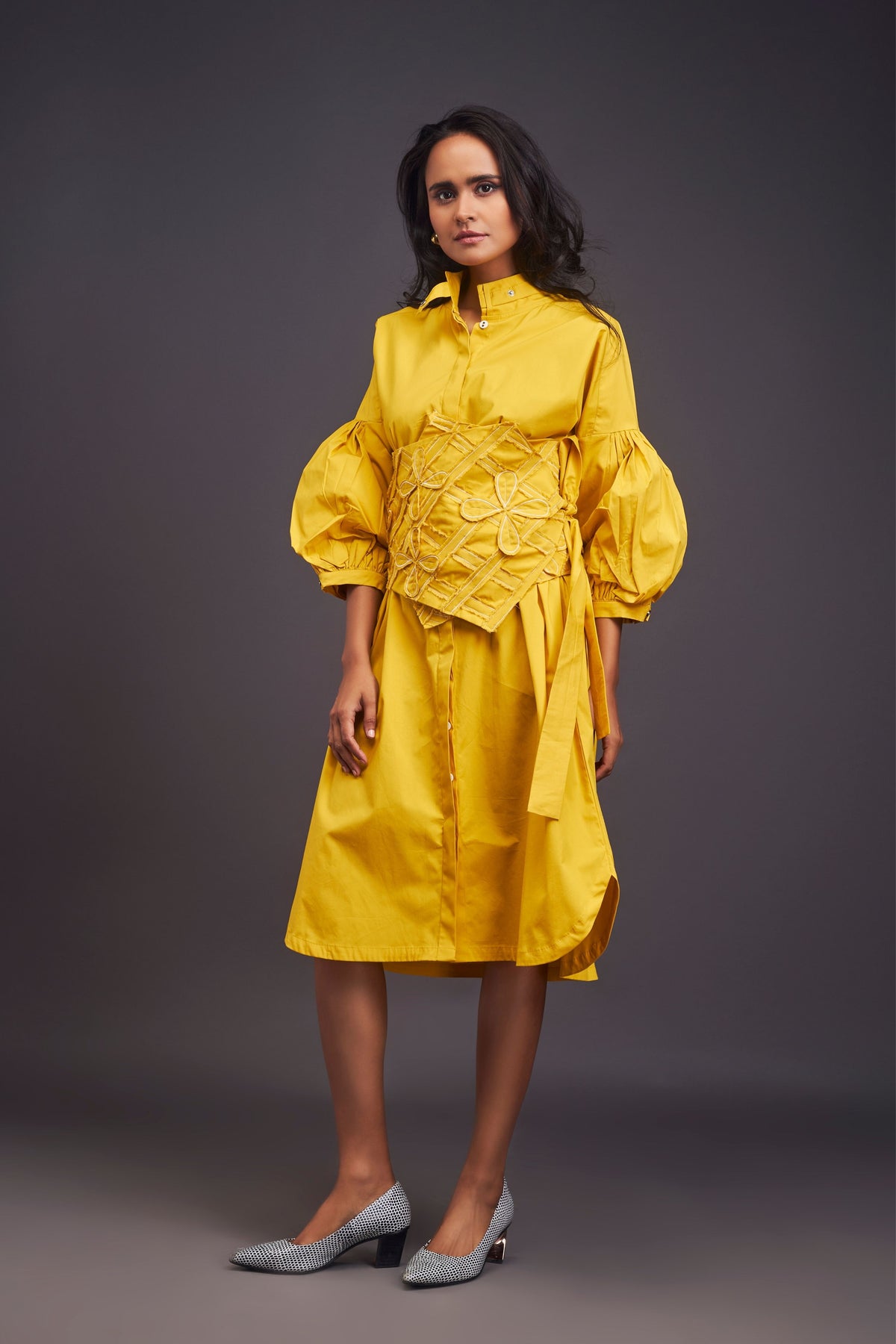 Yellow Shirt Dress With Belt