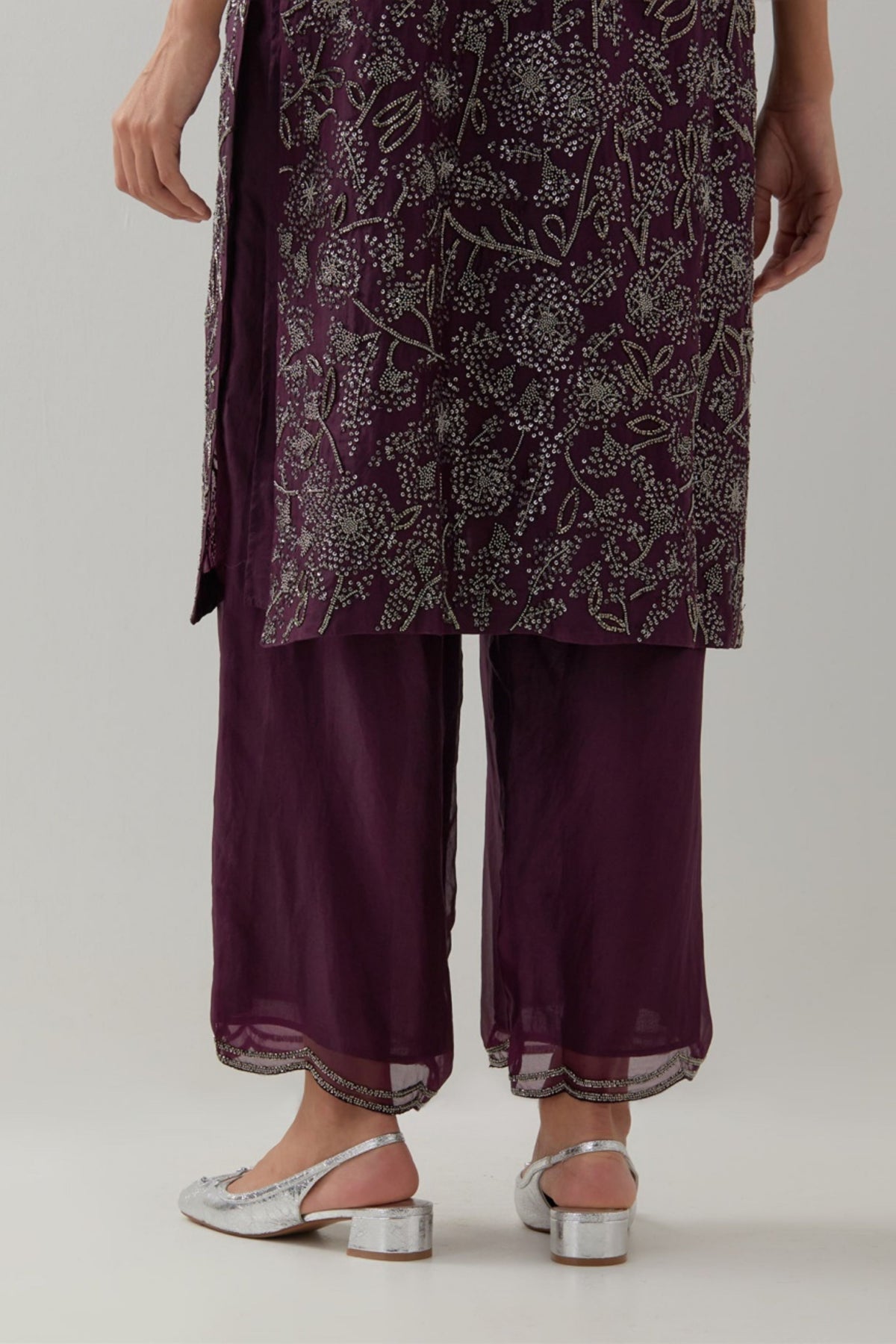 Wine Organza Kurta Set