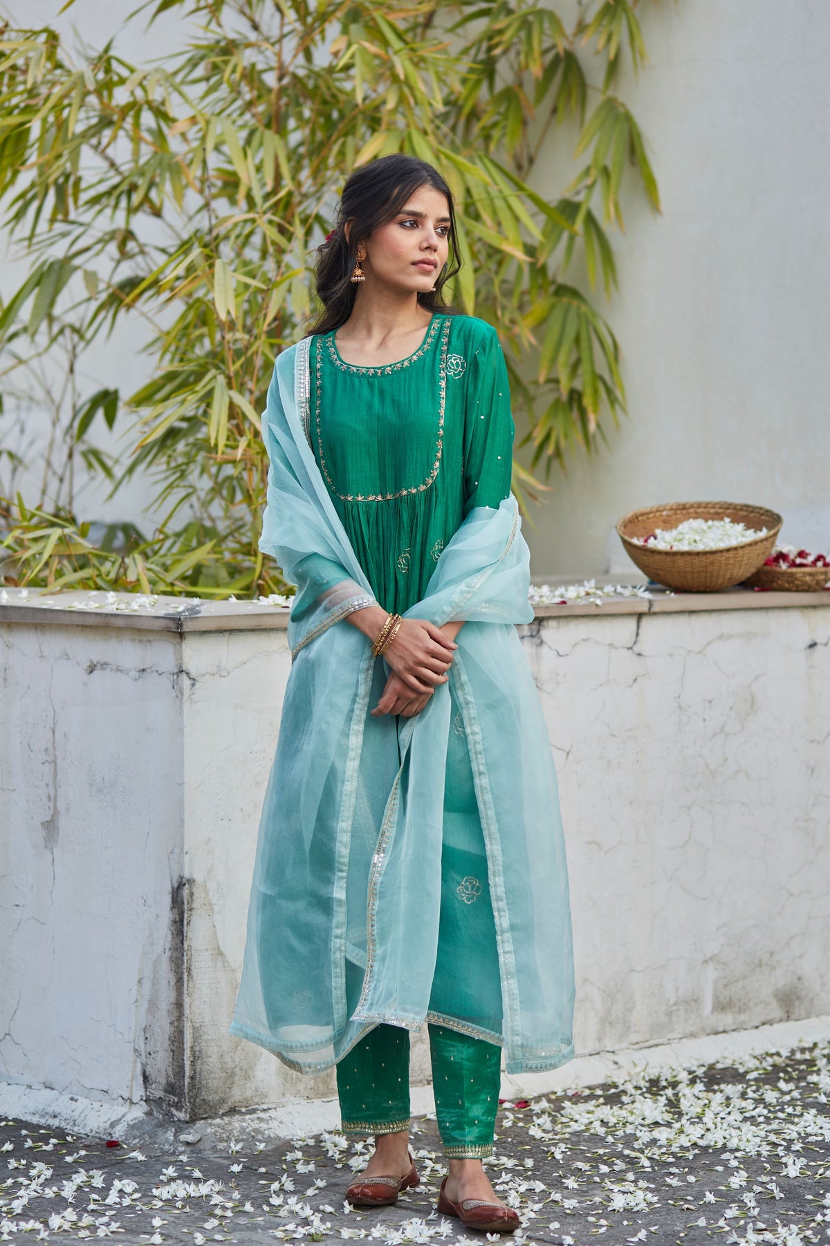 Green Chanderi Kurta Set