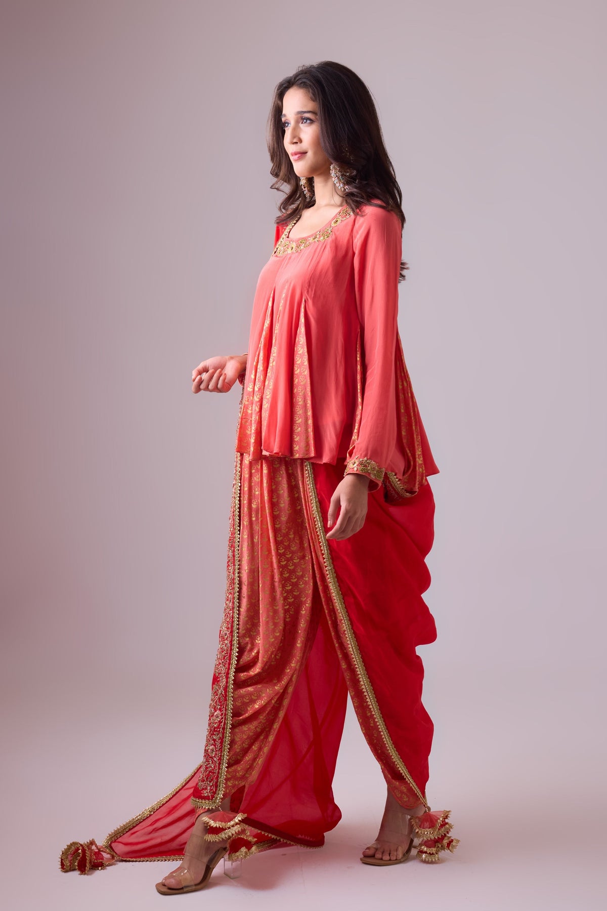 Rose Salmon Dhoti Salwar Set