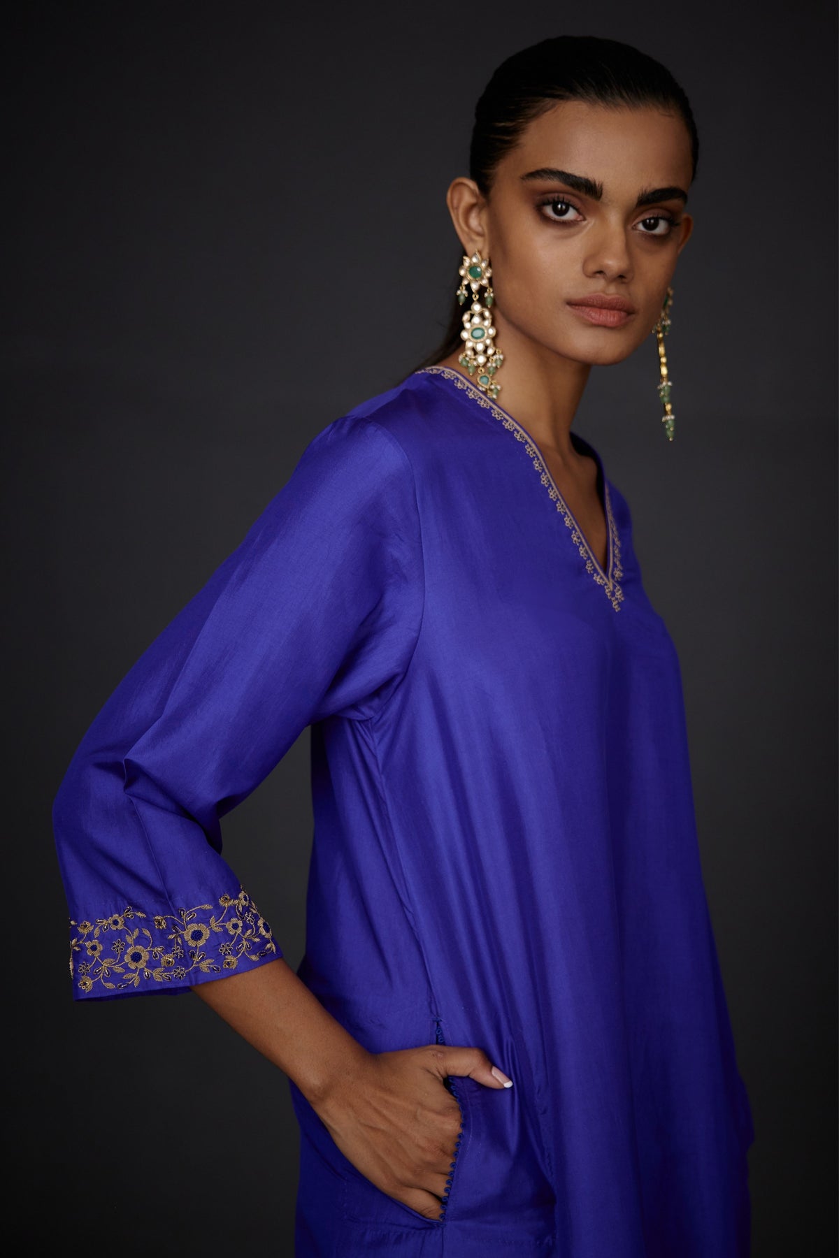 Embroidered Tunic Set in Persian Blue