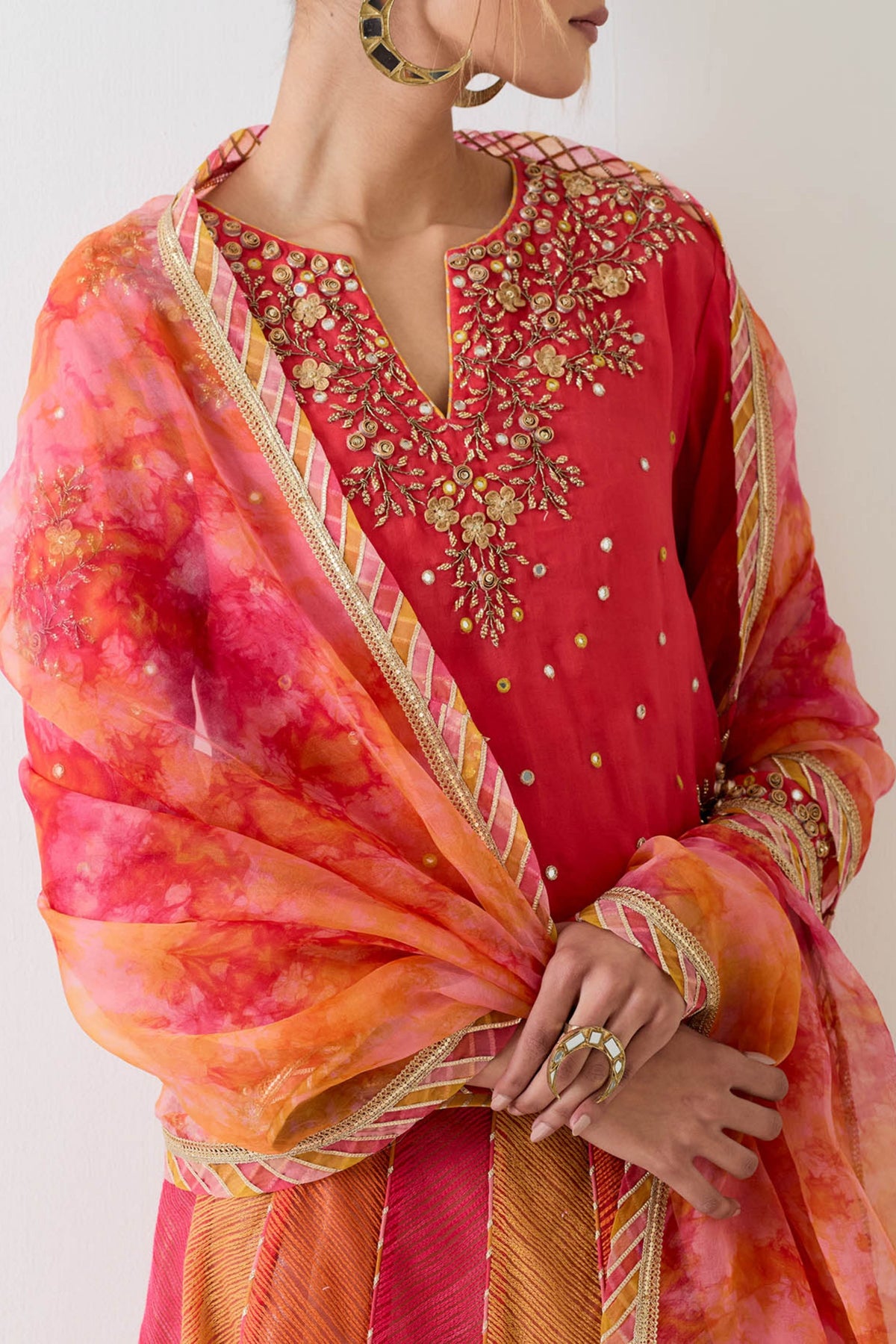 Orange Kurta Lehenga Set