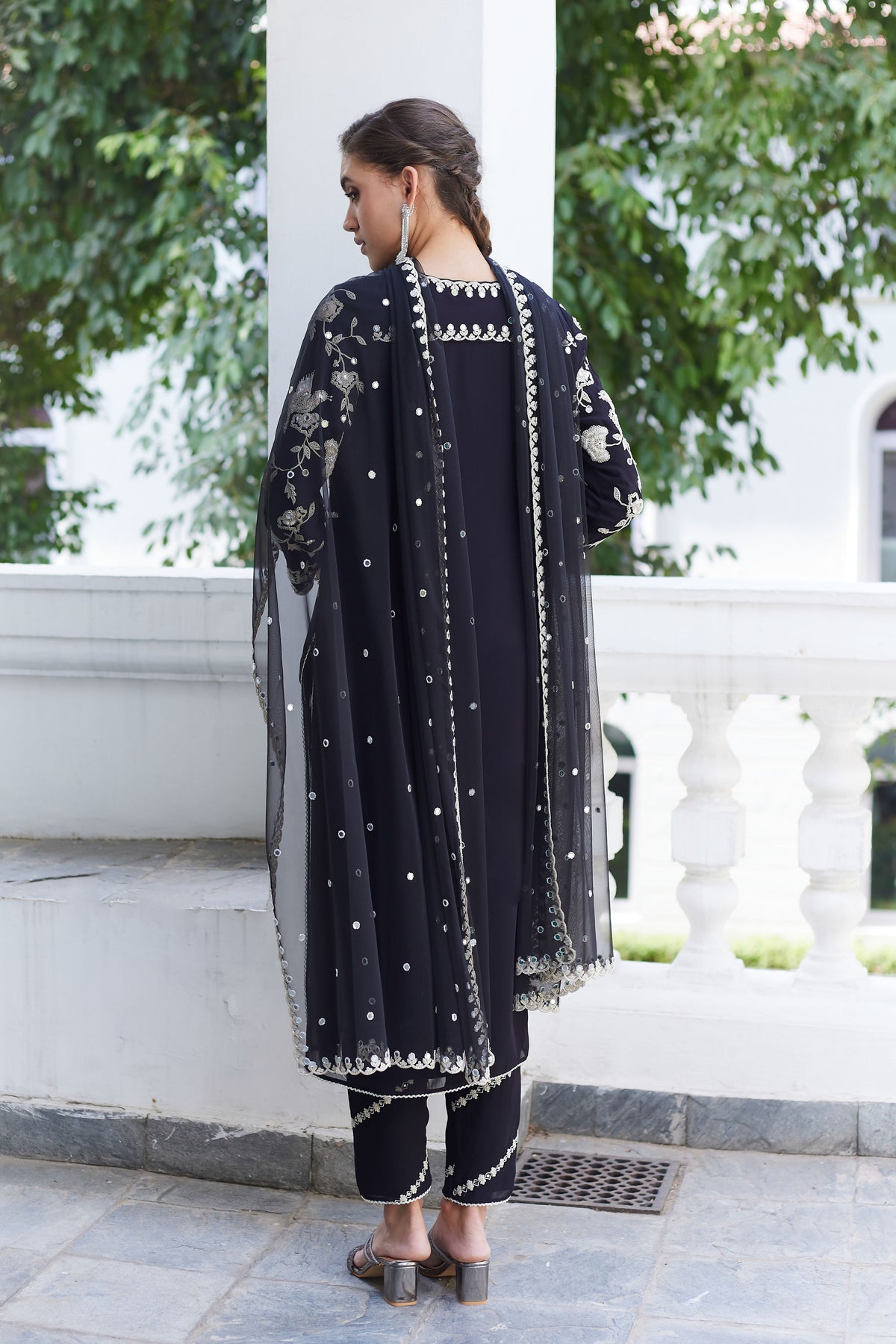 Black Crane Kurta Set