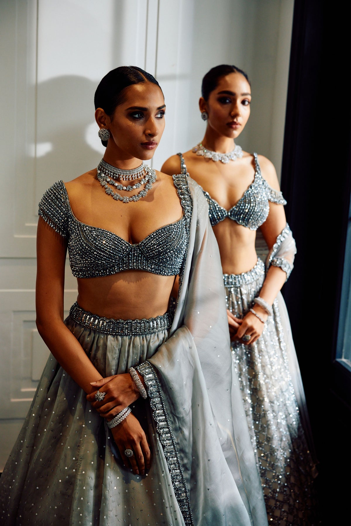 Crystal Grey Embroidered Lehenga Set