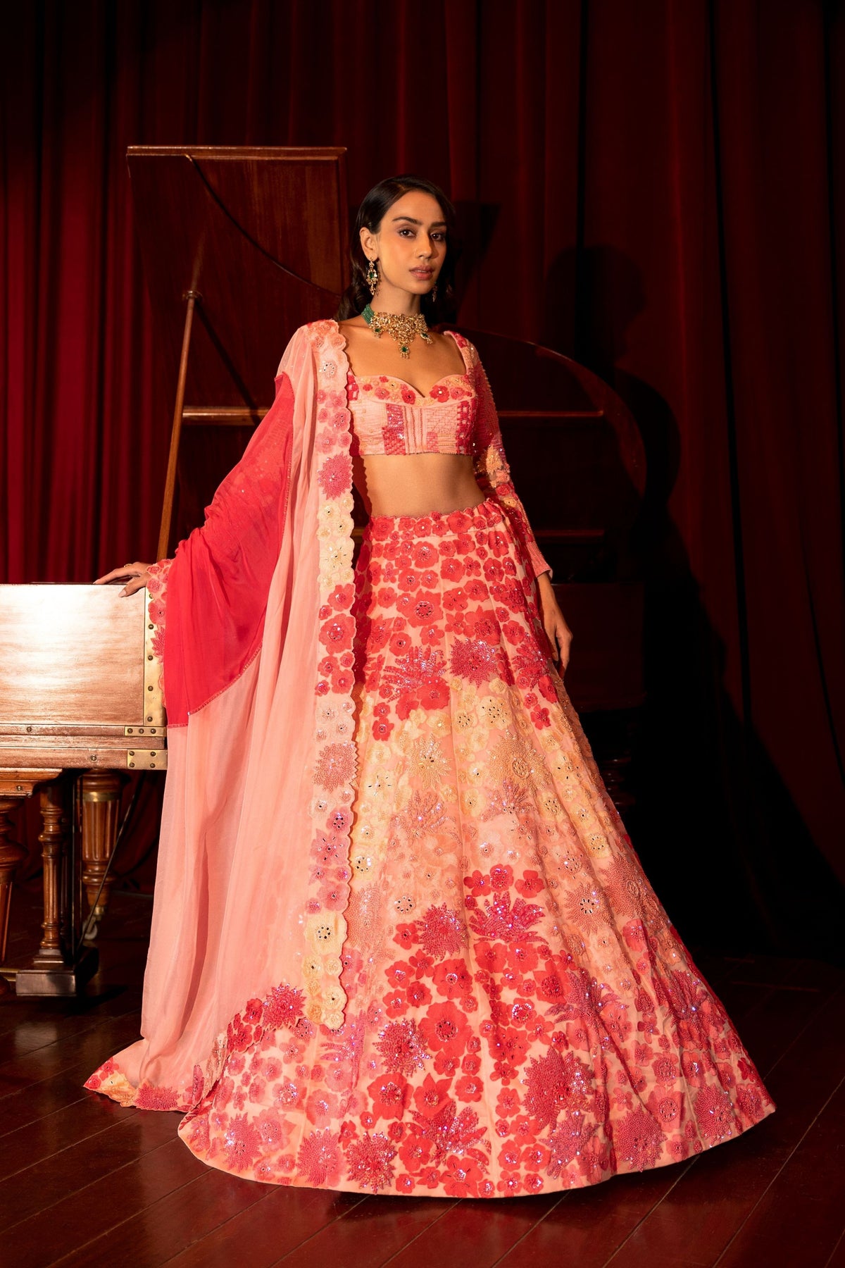 Felicia Peach Pink Lehenga Set