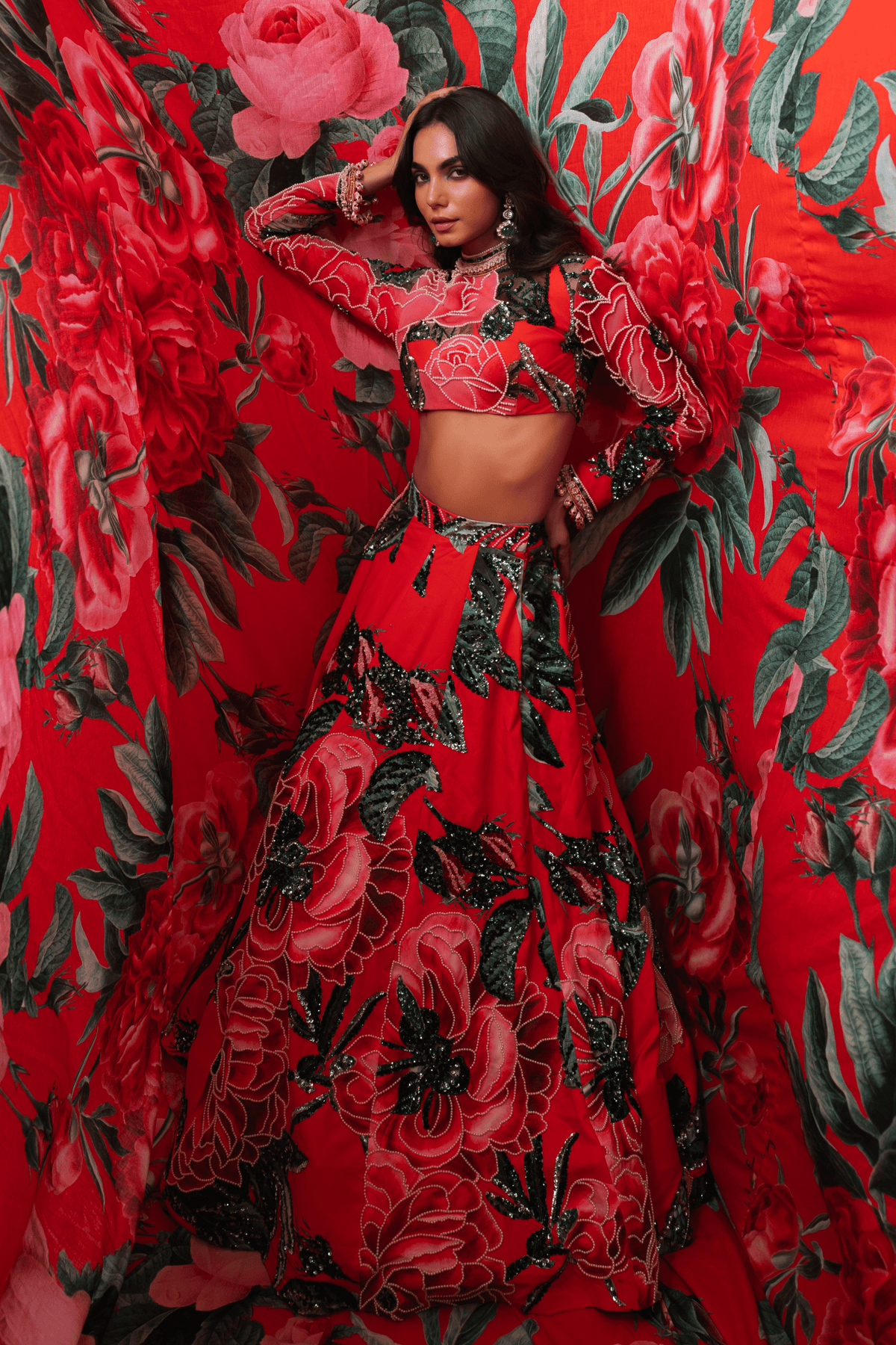 Red Top With Lehenga