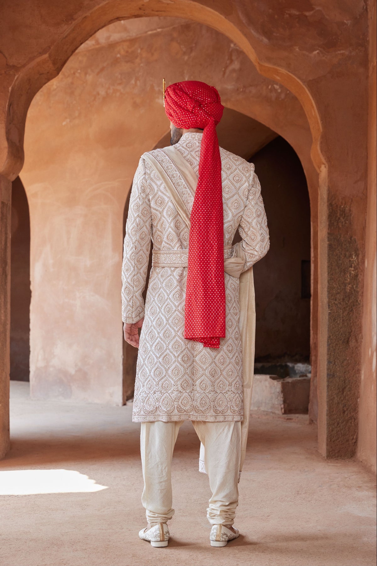 Ivory Embroidered Sherwani Set