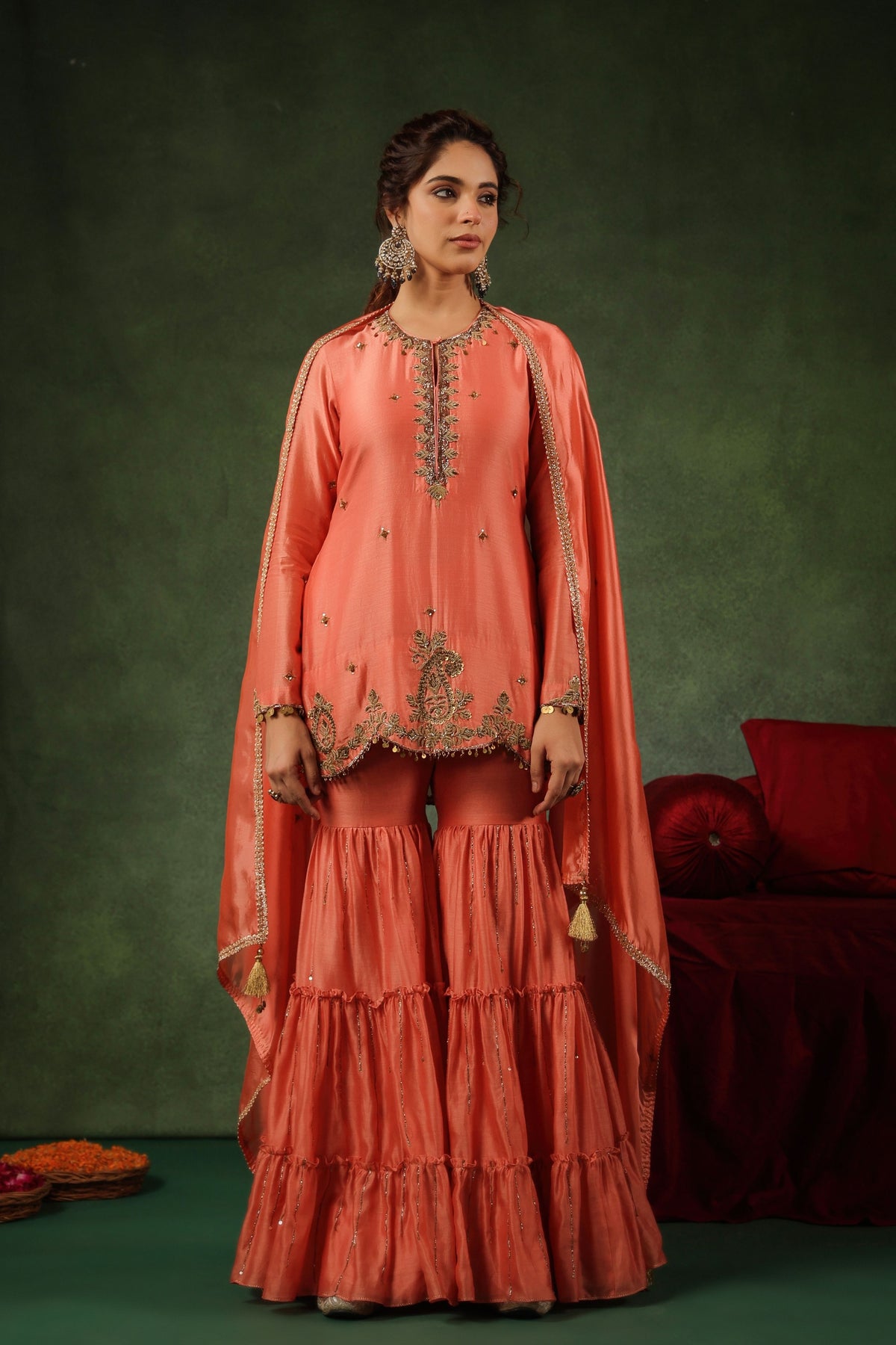 Peach Narangi Sharara Set