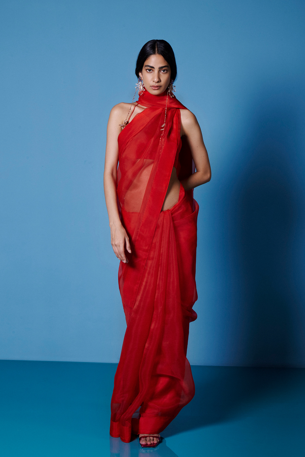 Handwoven Ruby Red Organza Sari