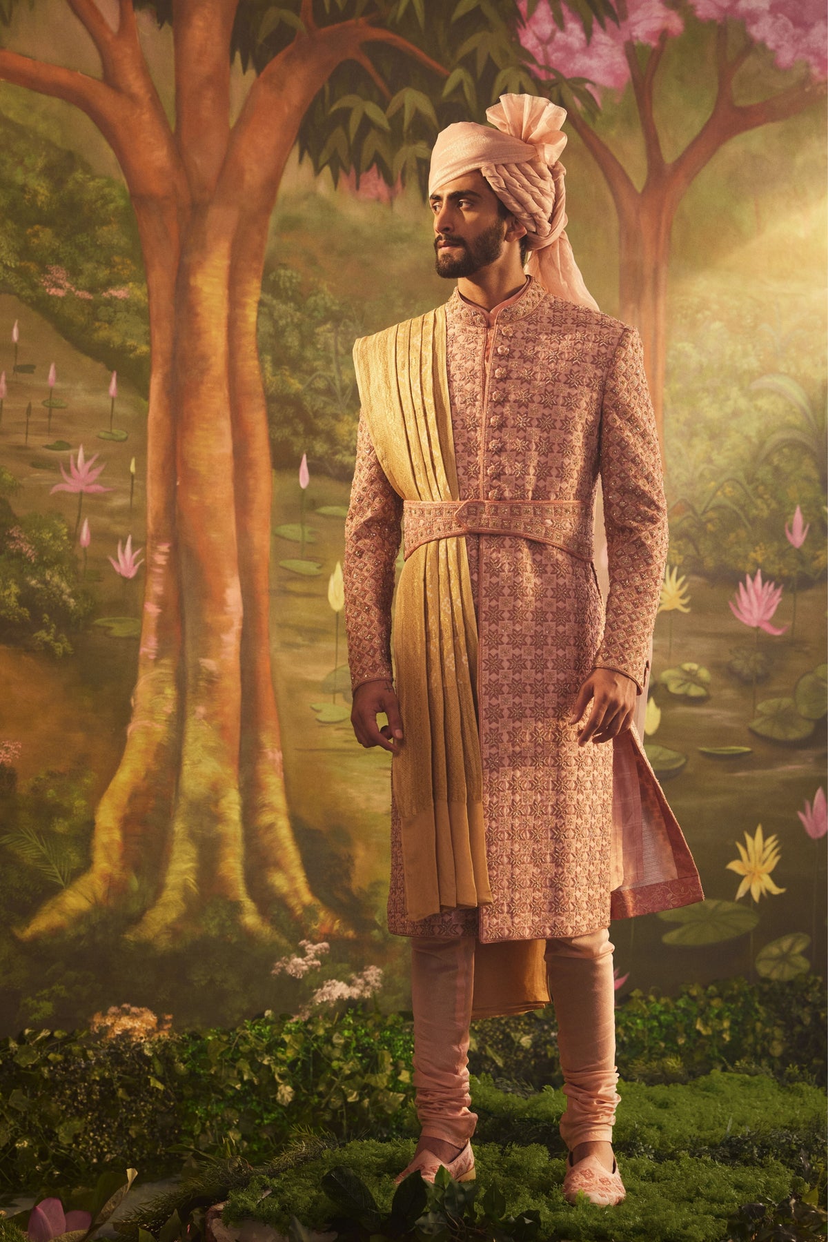 Pink Raw Silk Sherwani