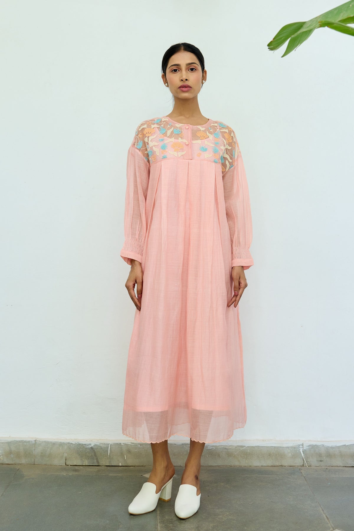 Pink Silk Organza Yoke Dress