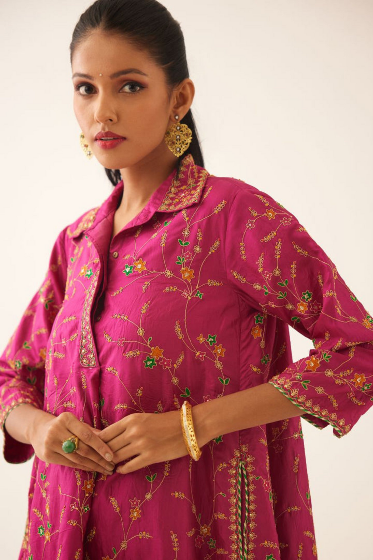 Jazzberry A-line Short  Silk Kurta Set