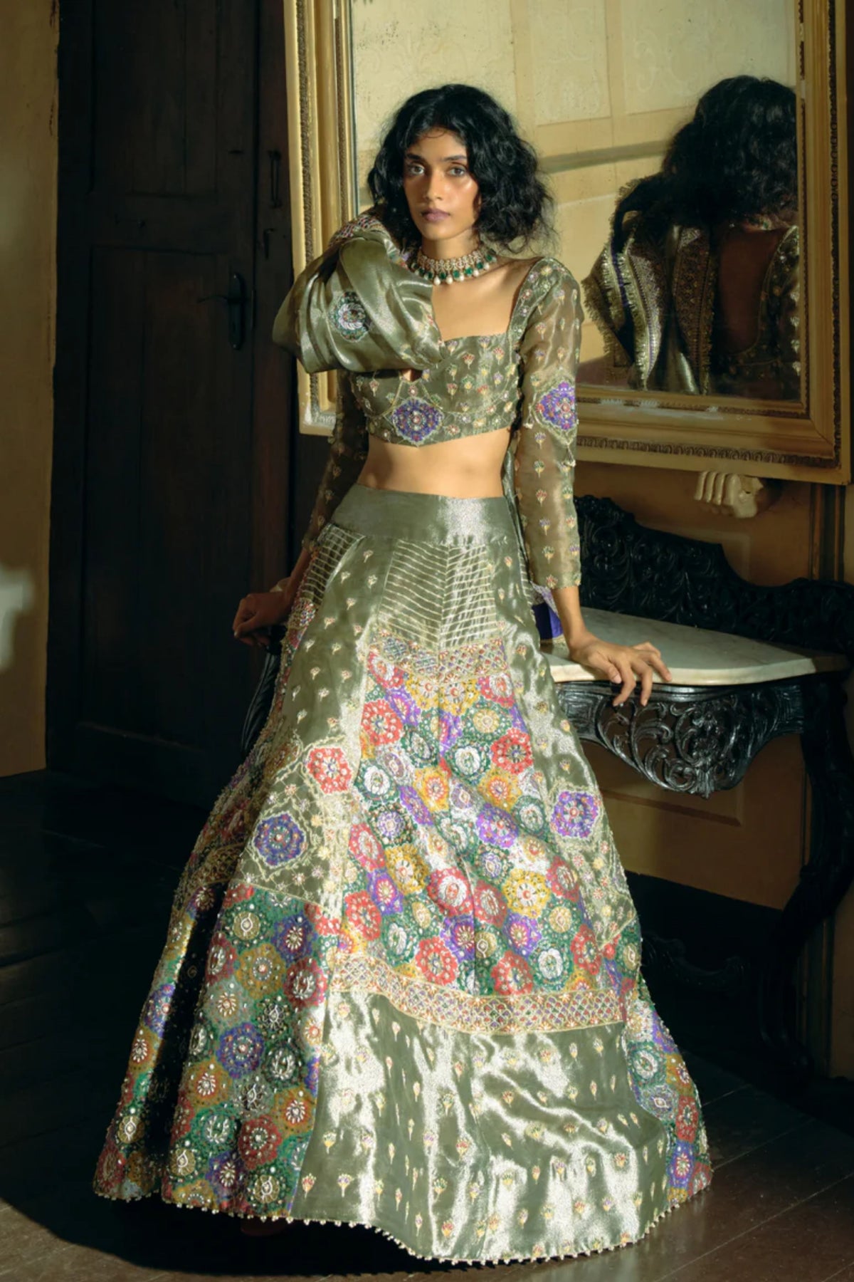 Grey Tissue Lehenga Set