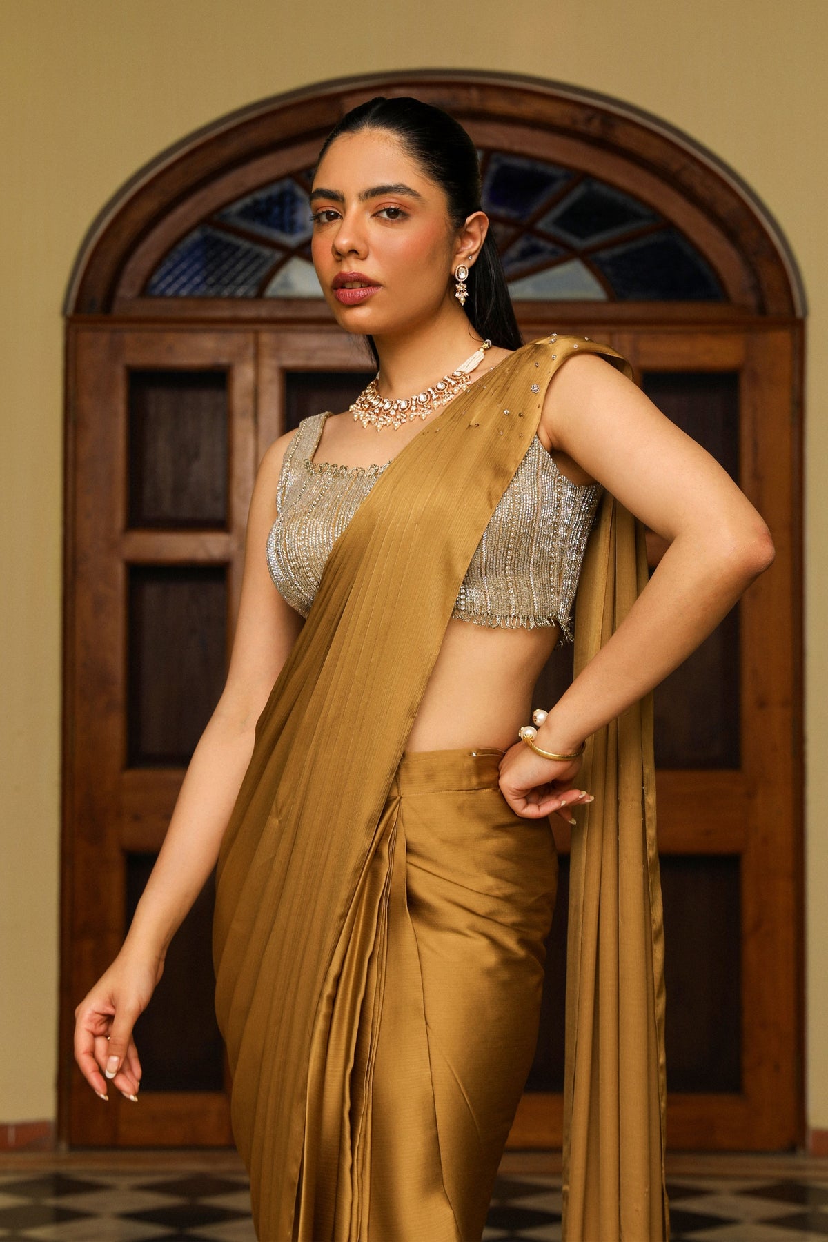 Khwaish Honey Gold Drape Saree