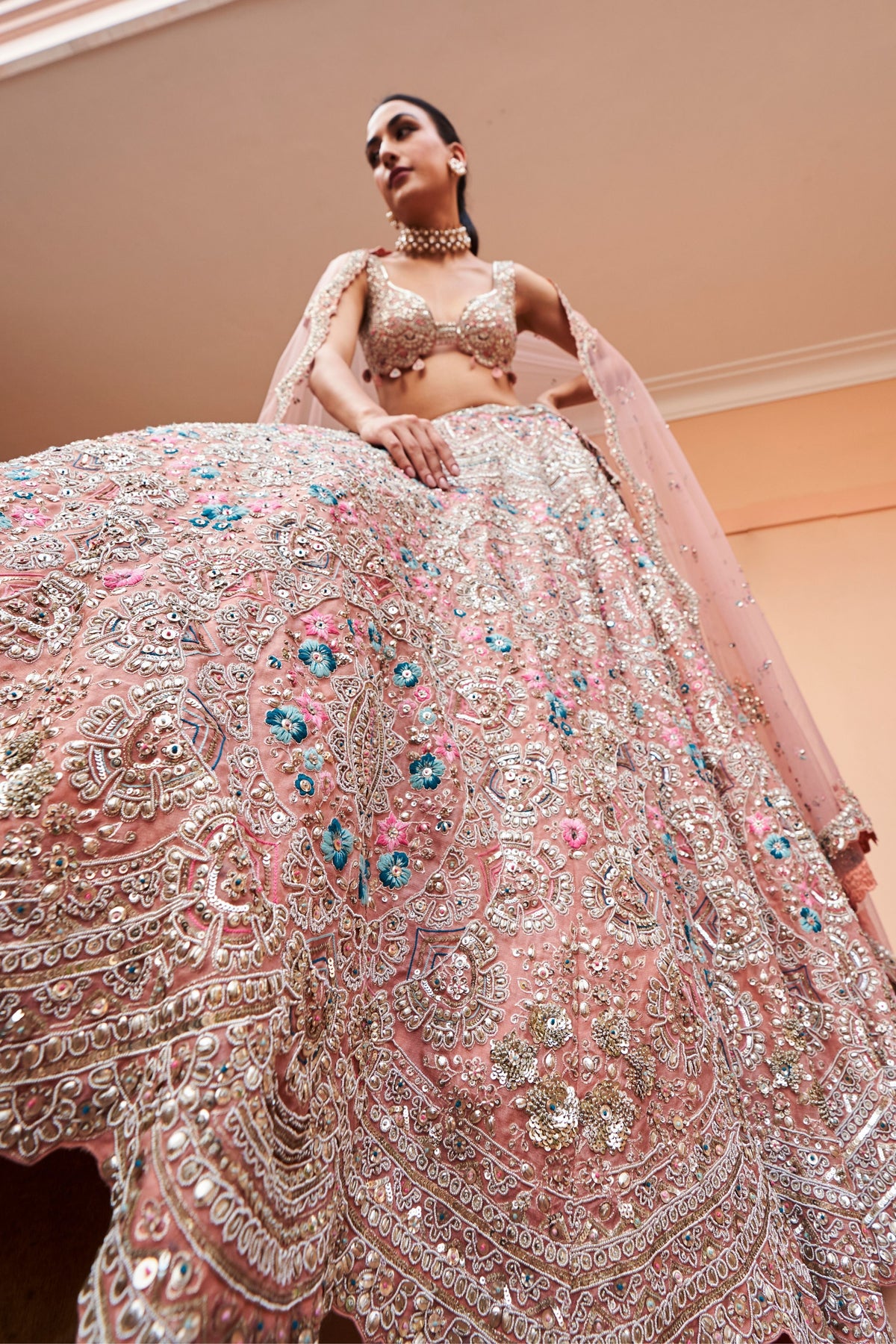 Coral Embroidered Lehenga Set