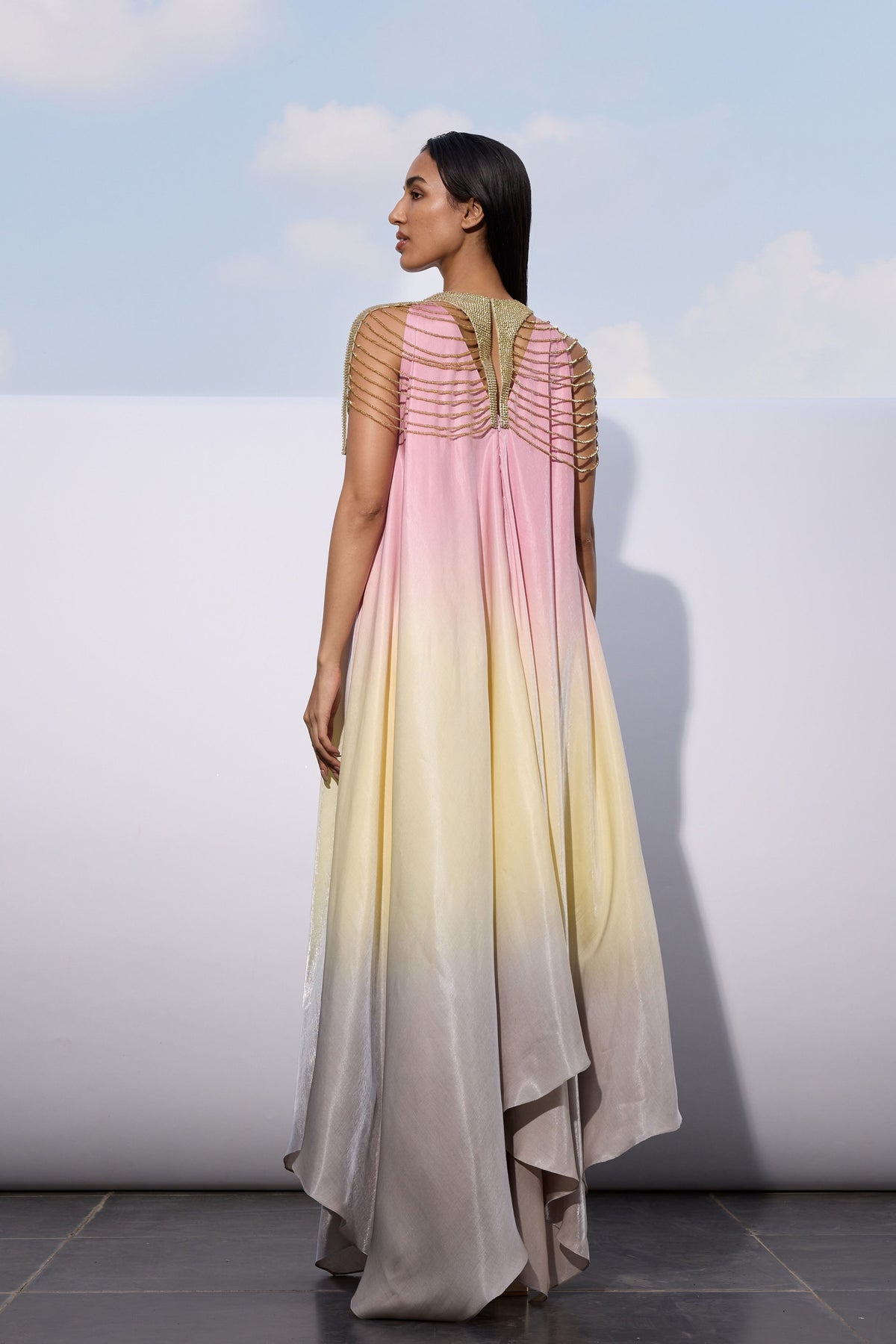 Ombre Satin Dress With Fringes