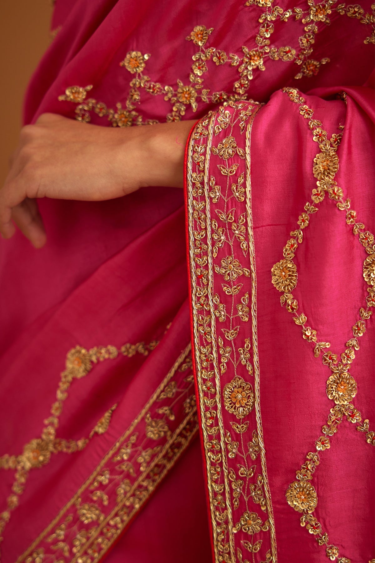 Fuschia pink Saree set