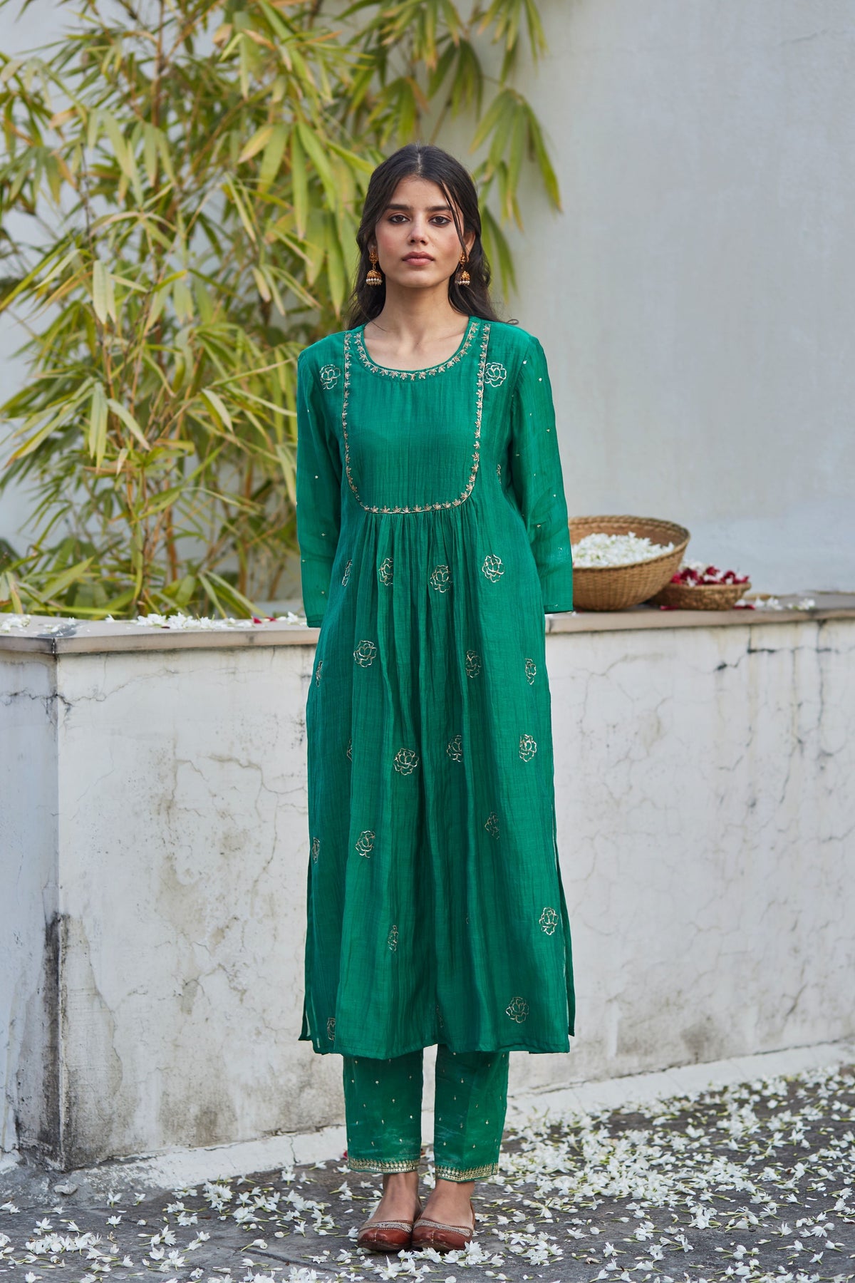 Green Chanderi Kurta Set