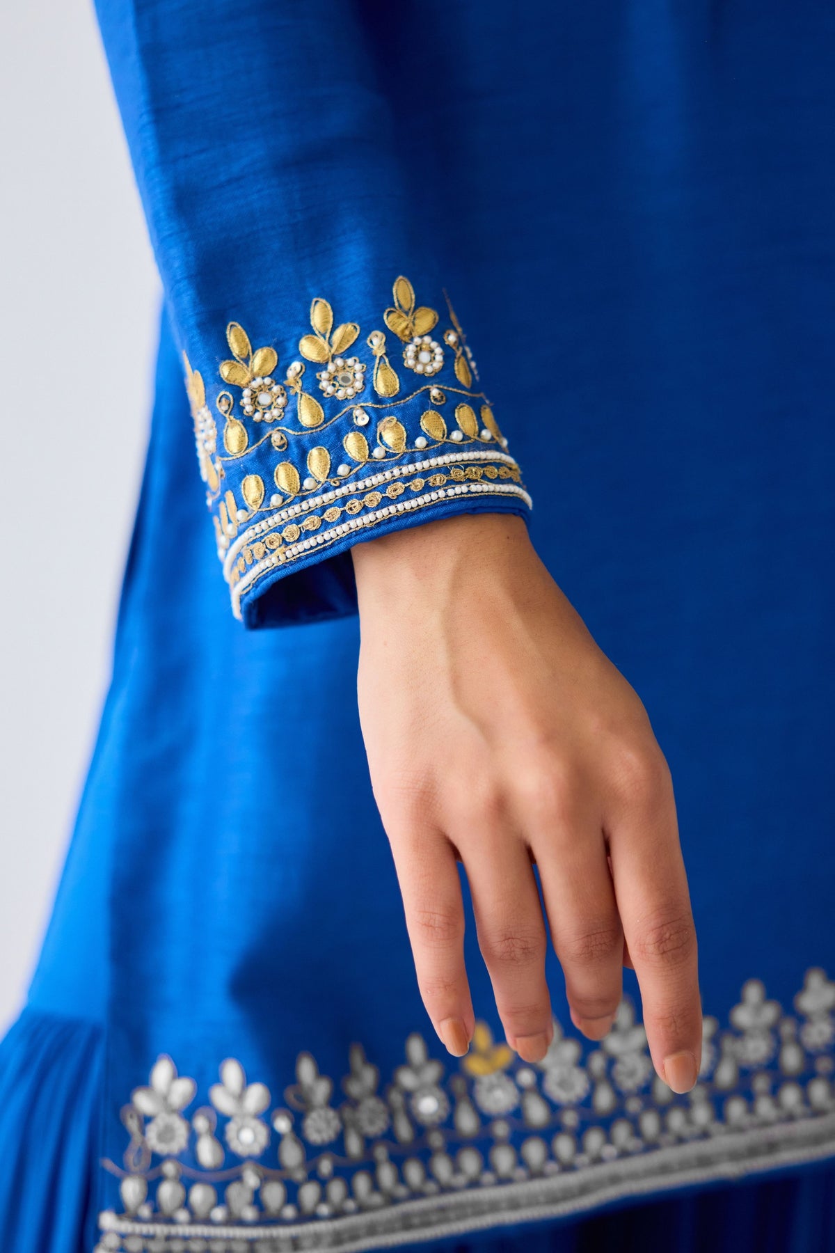 Blue Silk Embroidered Sharara Set