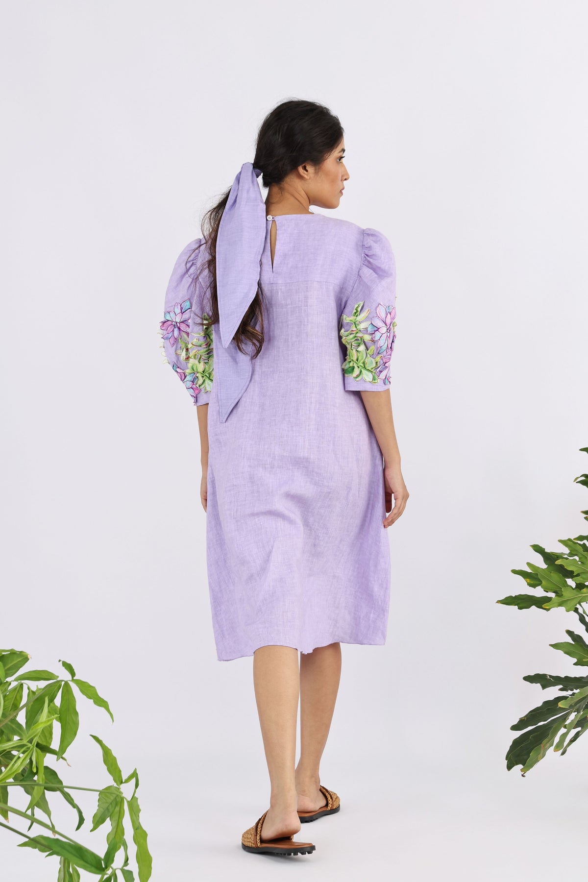 Mauve Plumeria Embroidered Dress