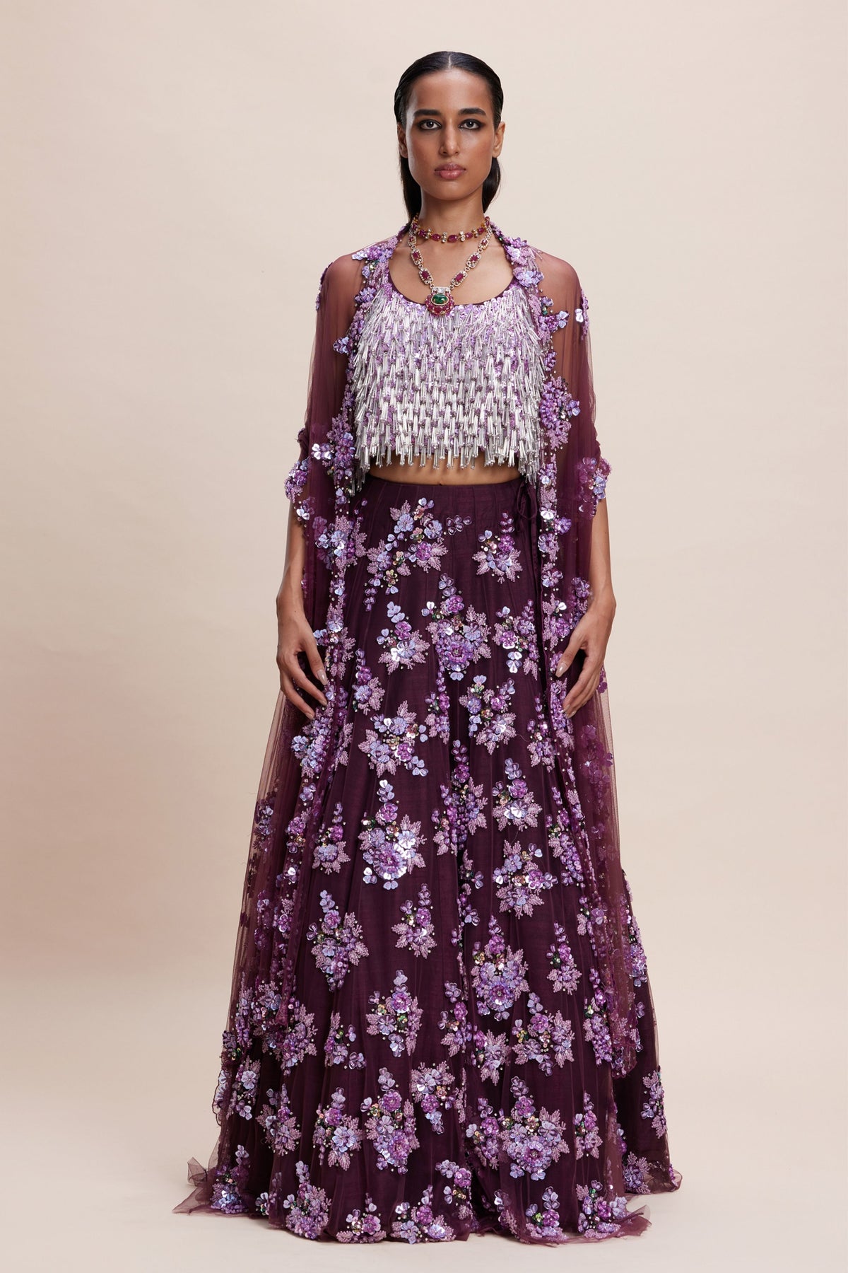 Purple Embellished Lehenga Set