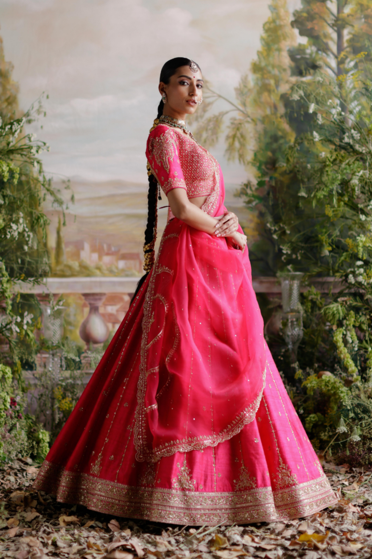 Hot Pink Raw Silk Lehenga Set