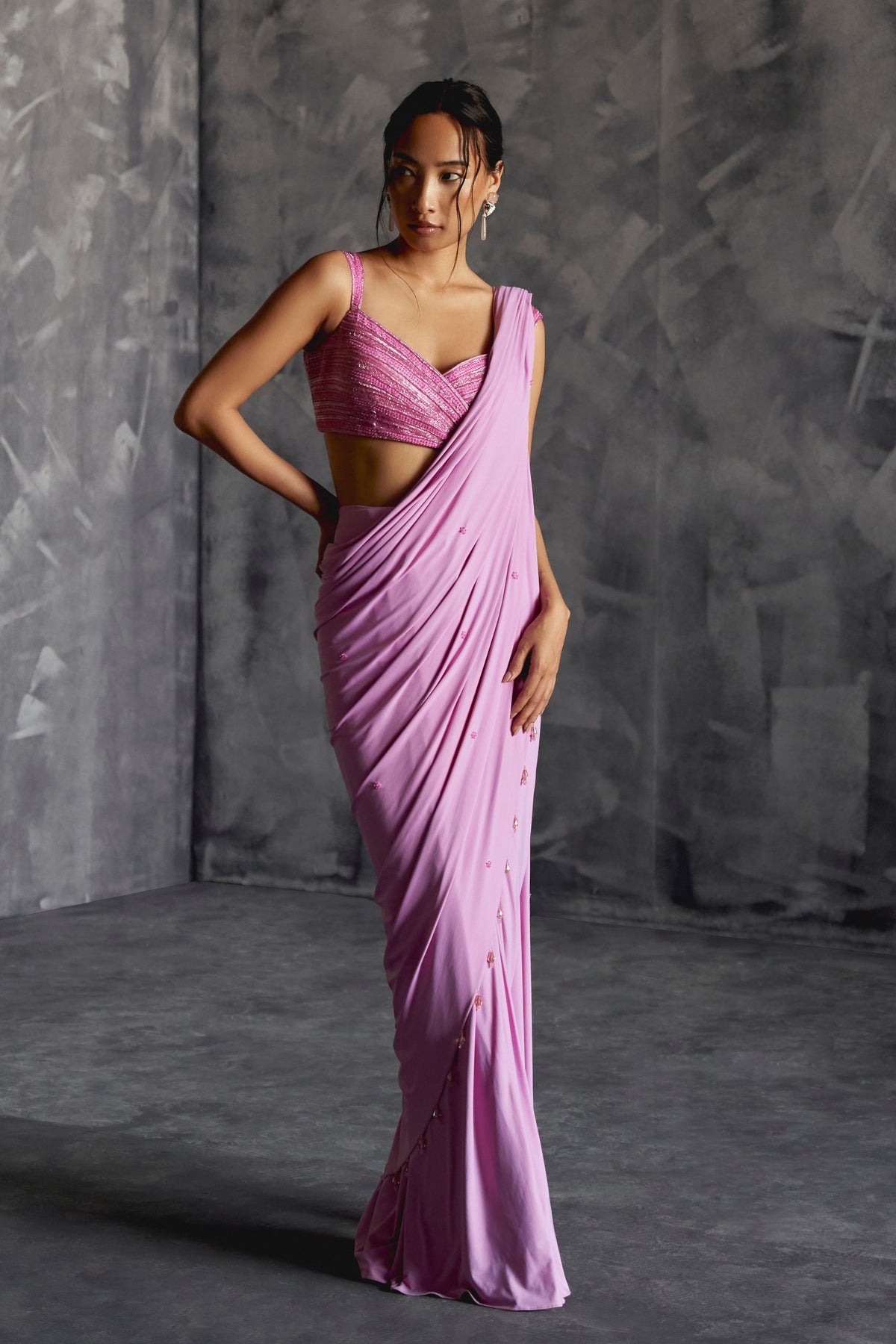 Embellished Draped Saree Set