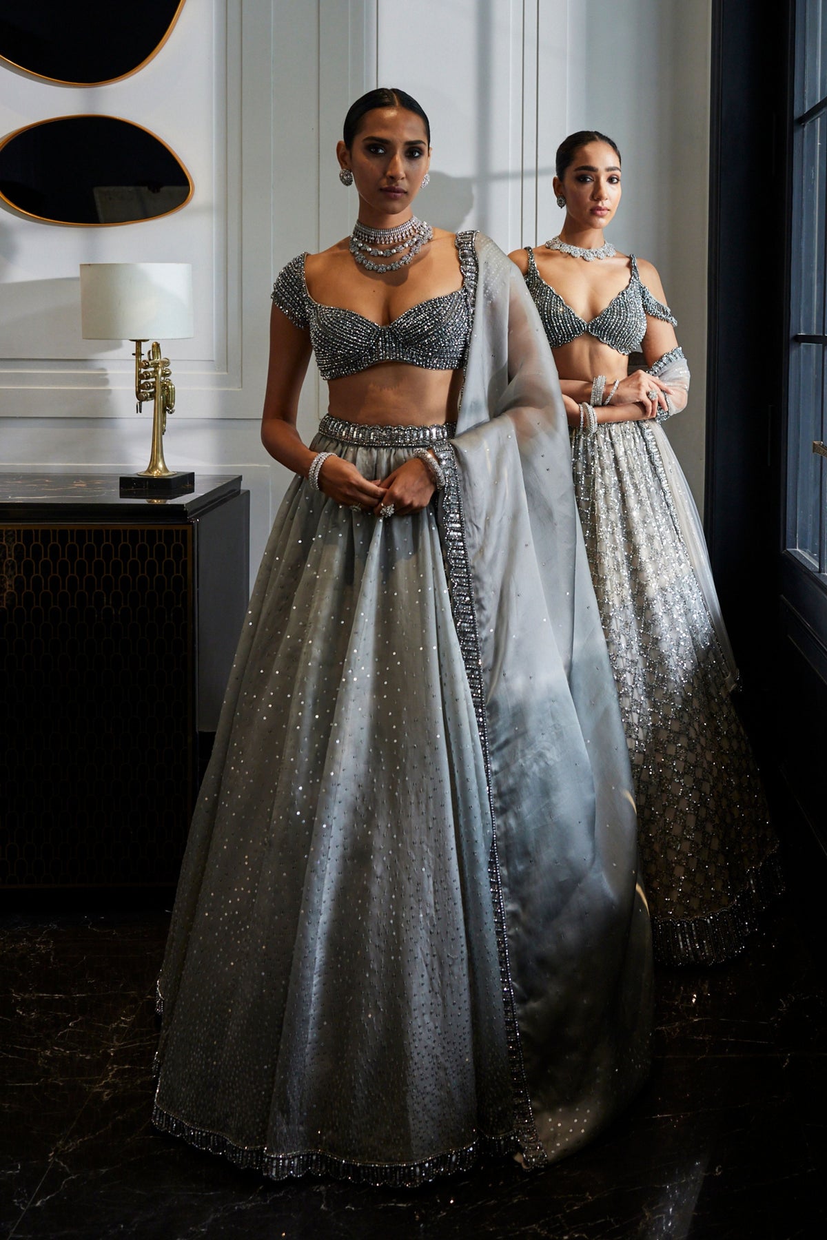 Crystal Grey Embroidered Lehenga Set