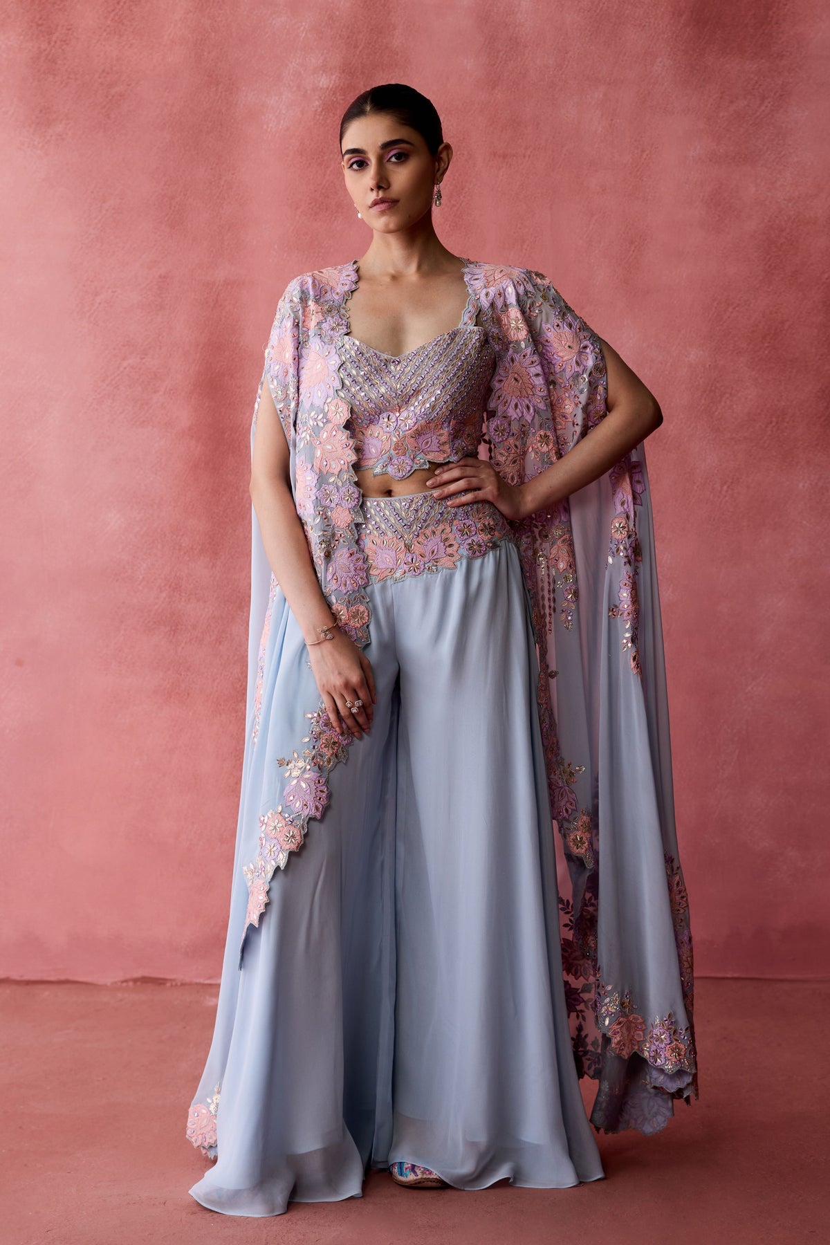 Powder Blue Cape Sharara Set