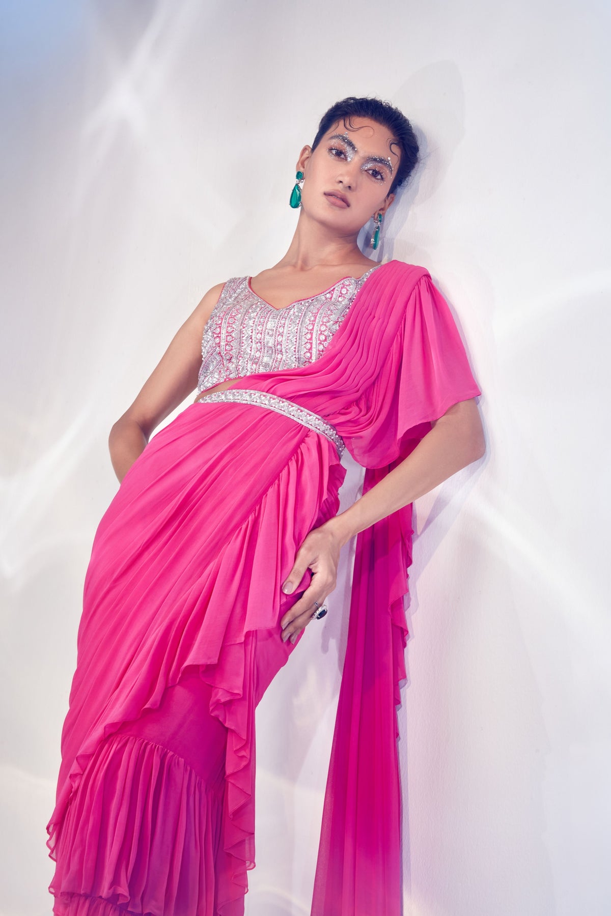 Pink Ruffle Drape Saree