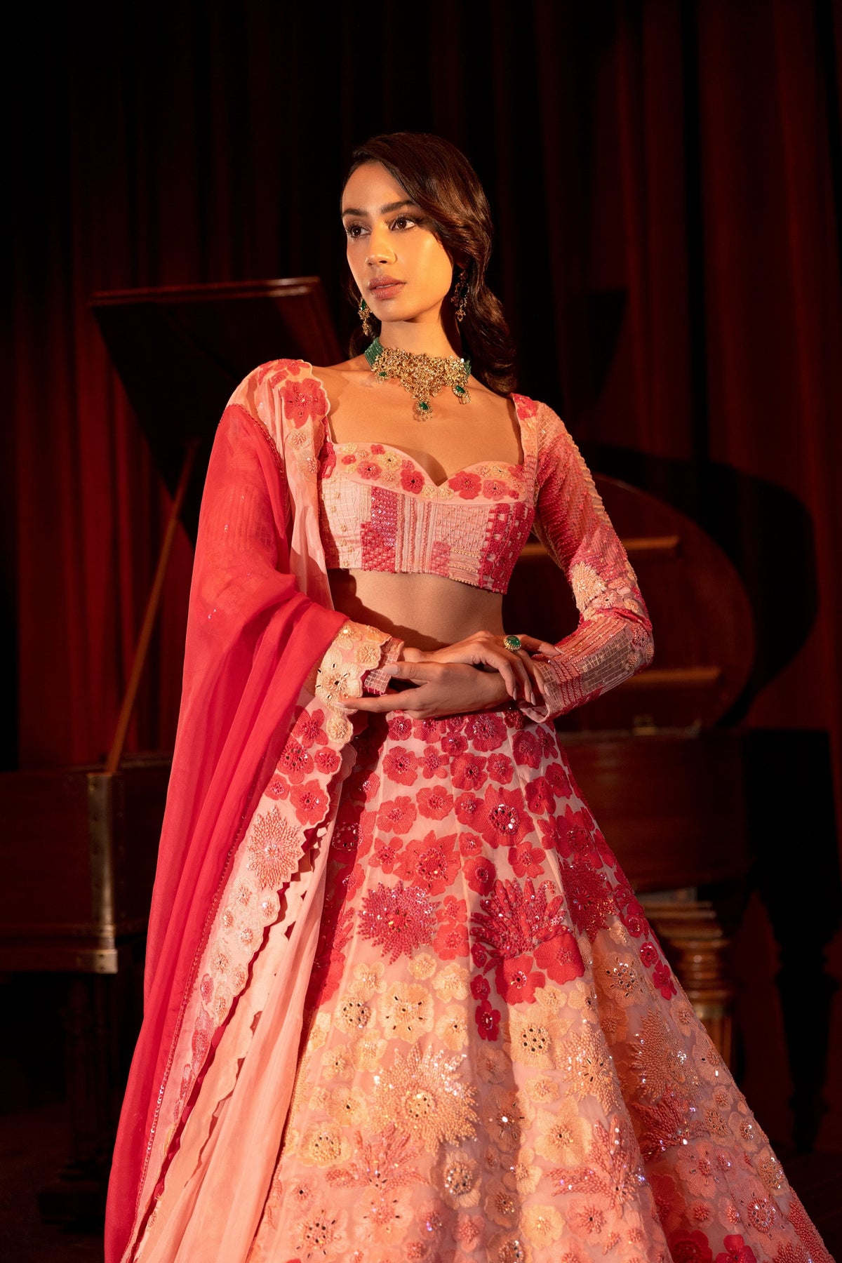 Felicia Peach Pink Lehenga Set