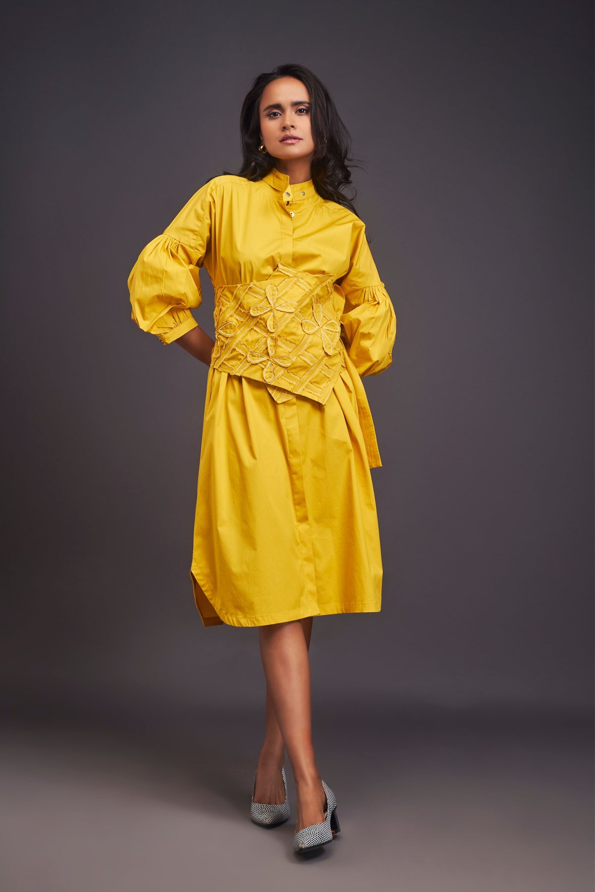 Yellow Shirt Dress With Belt