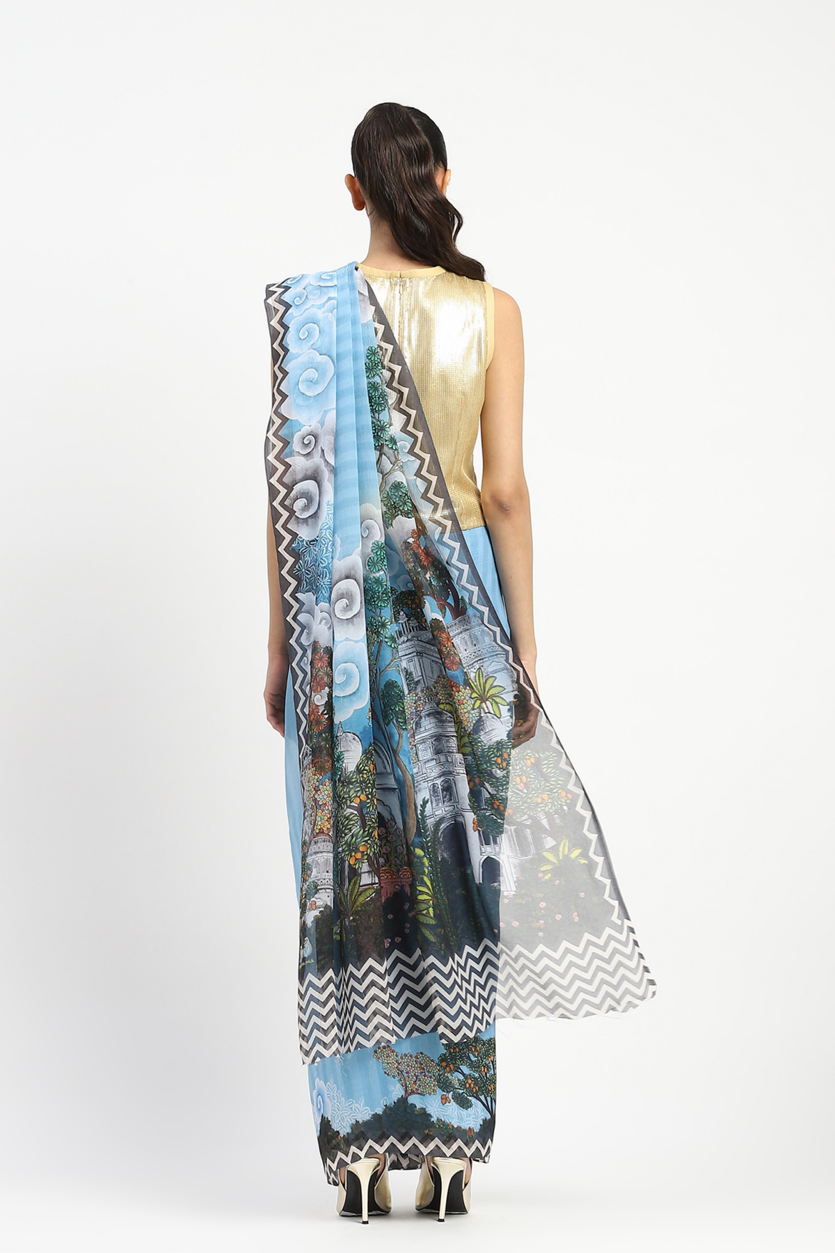 City Graffiti Blue Printed Saree